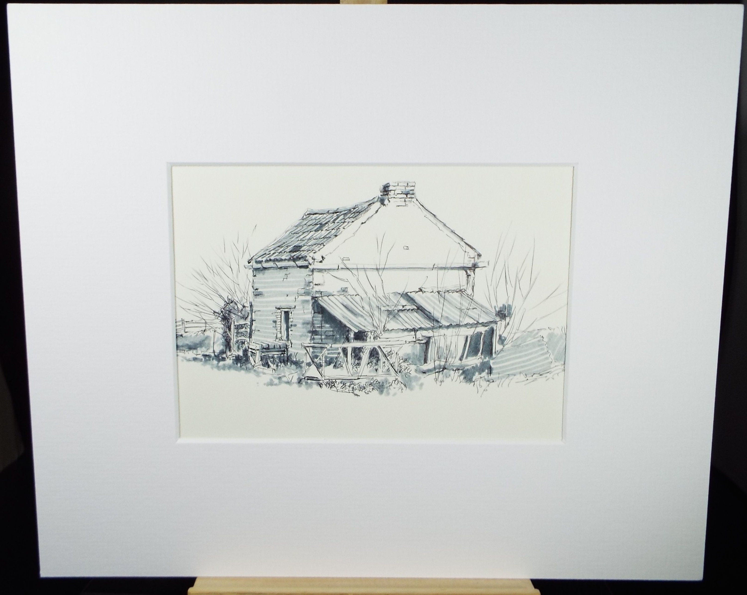 Original Watercolour & Ink, 'Godney, Somerset', Circa 1990's, Artist Unknown