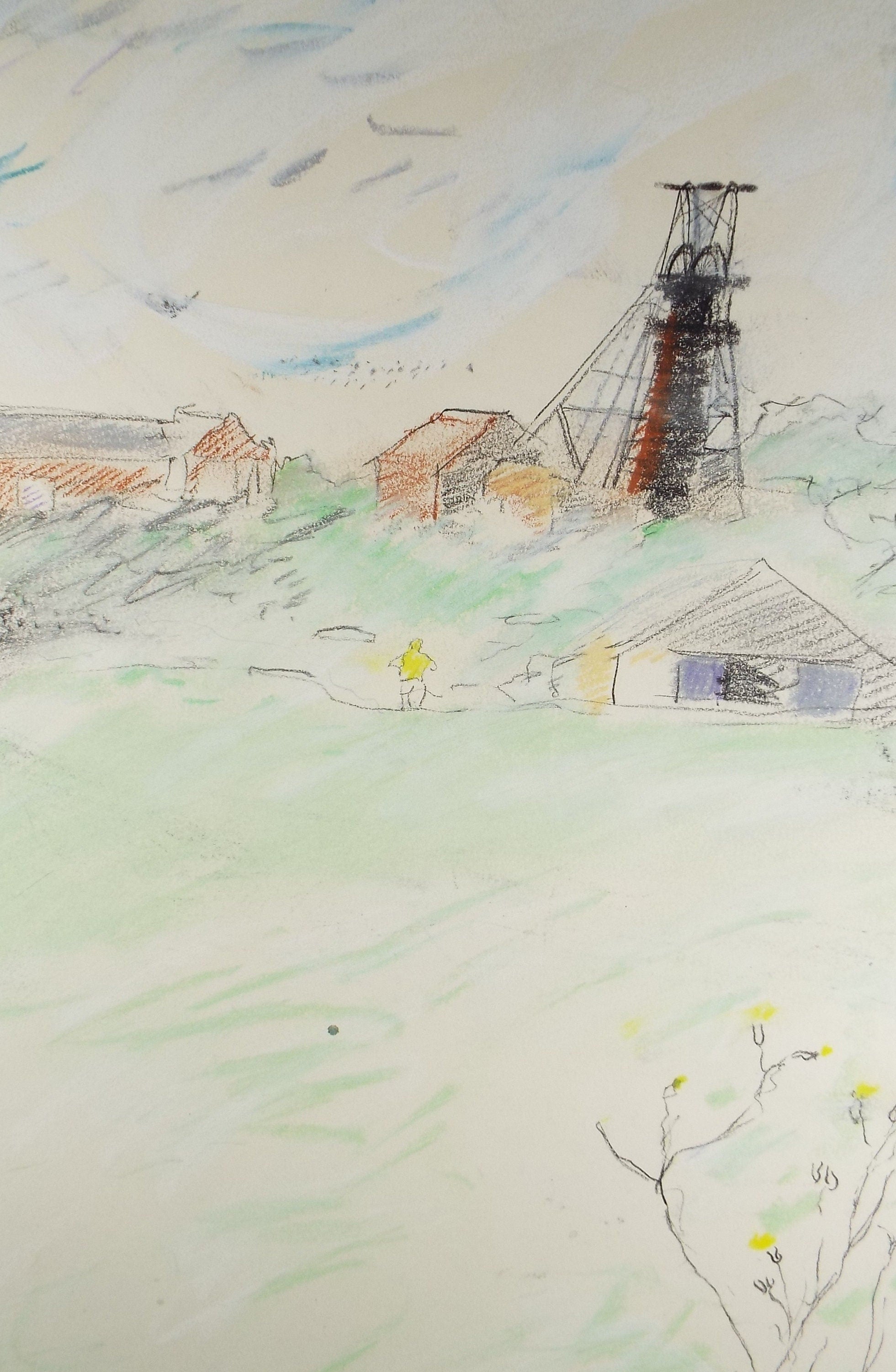 Original Pencil & Crayon Drawing, 'The Mine Workings', Circa 1980's, Thora Clyne (Scottish 1937-2021)