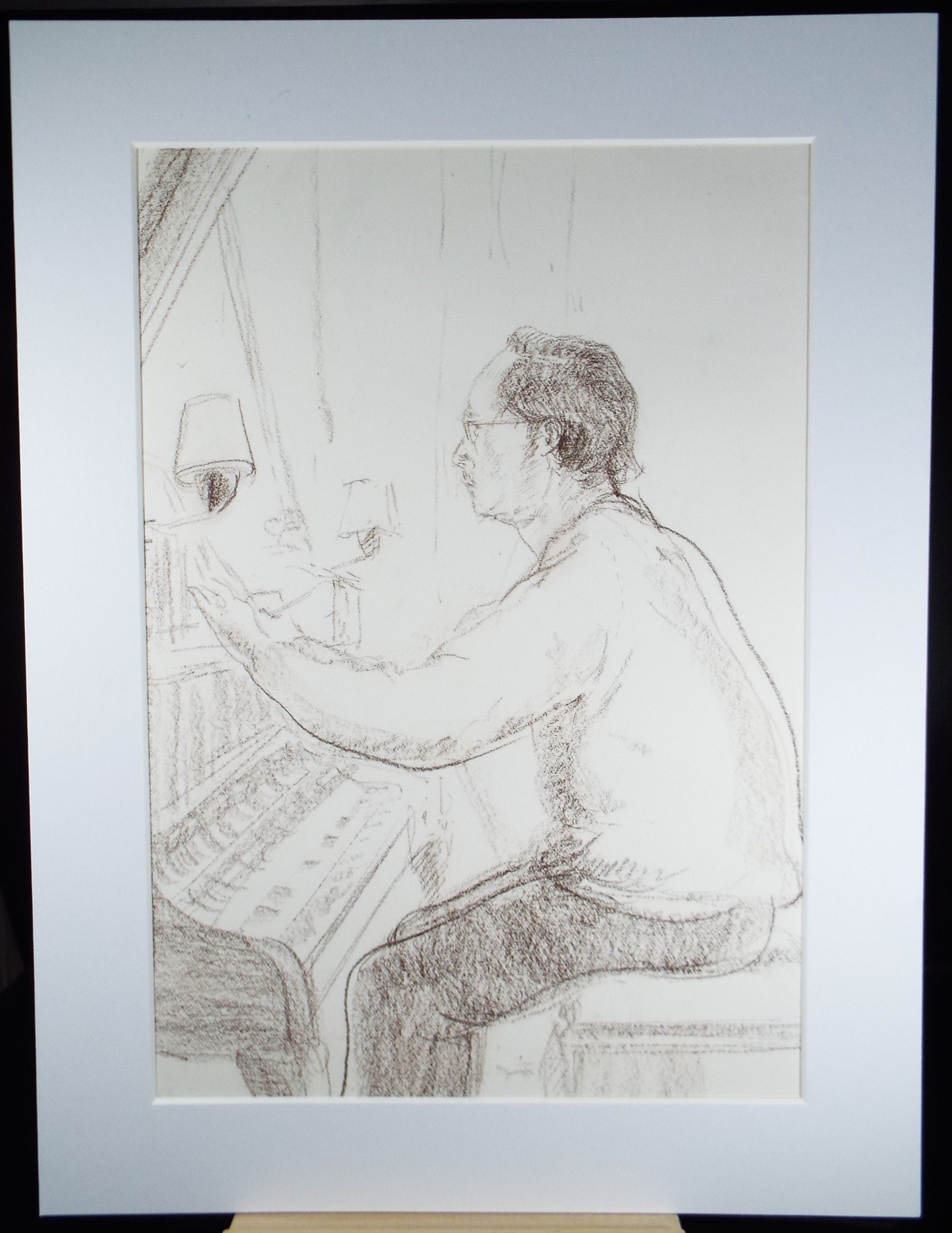 Pencil & Conte Drawing, ' Composing at the Piano', Circa 1980's, Thora Clyne (Scottish 1937-2021)