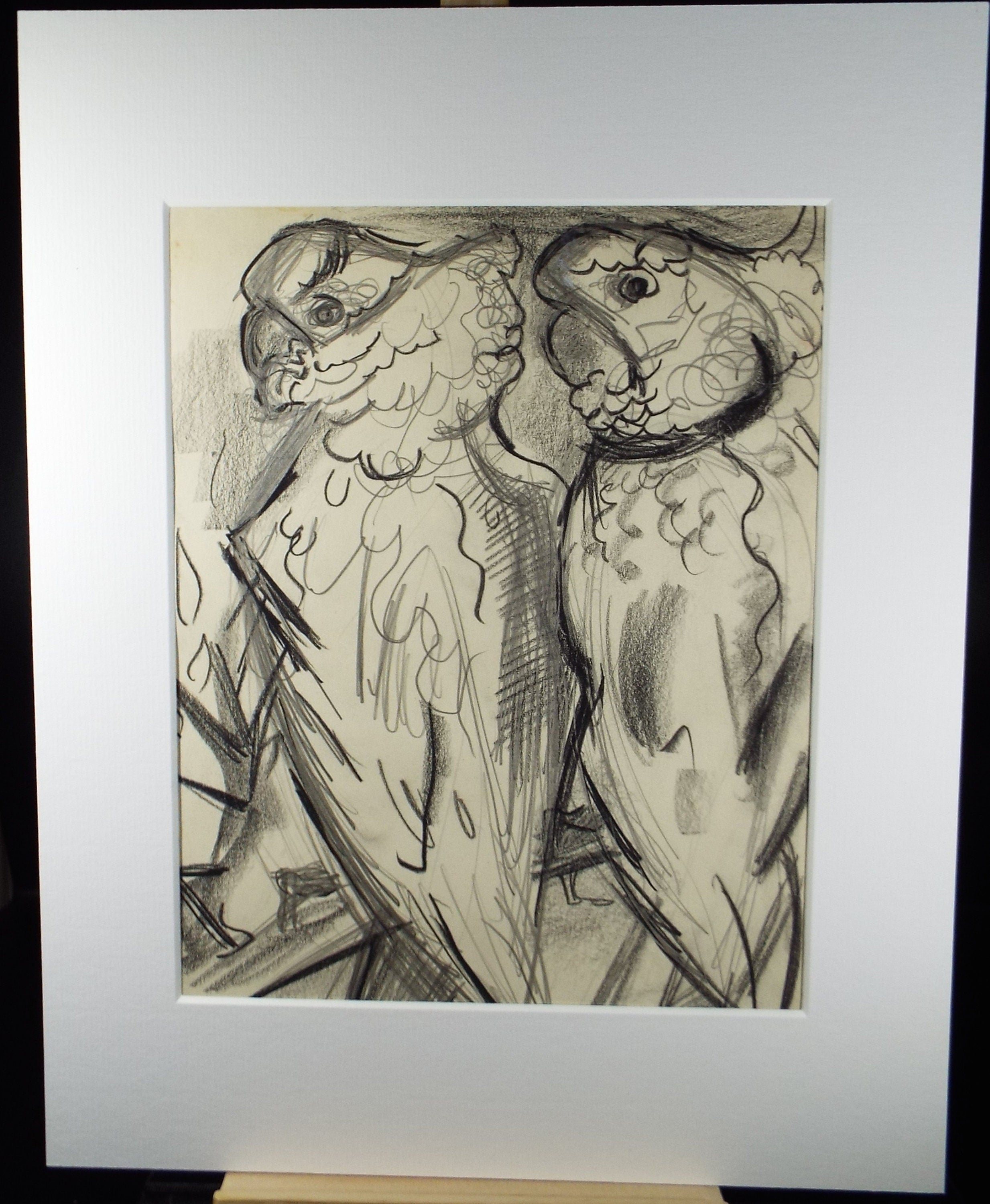 Original Conte Drawing, 'Cockatoo', Circa 1950, Henry Saunders (1918-1982)