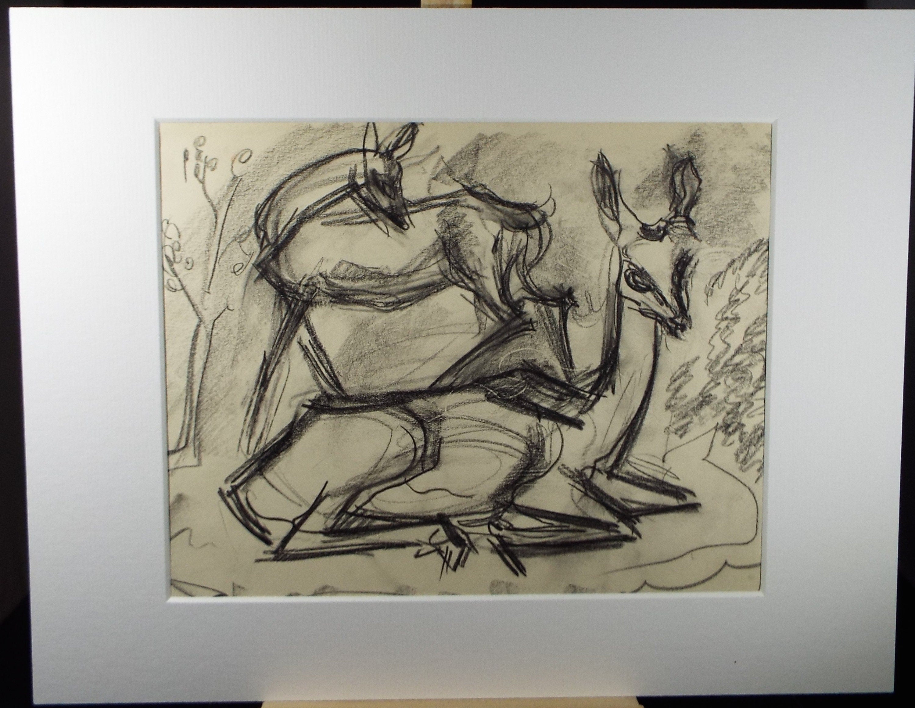 Original Conte Drawing, 'Impala', Dated 1950, Henry Saunders (1918-1982)