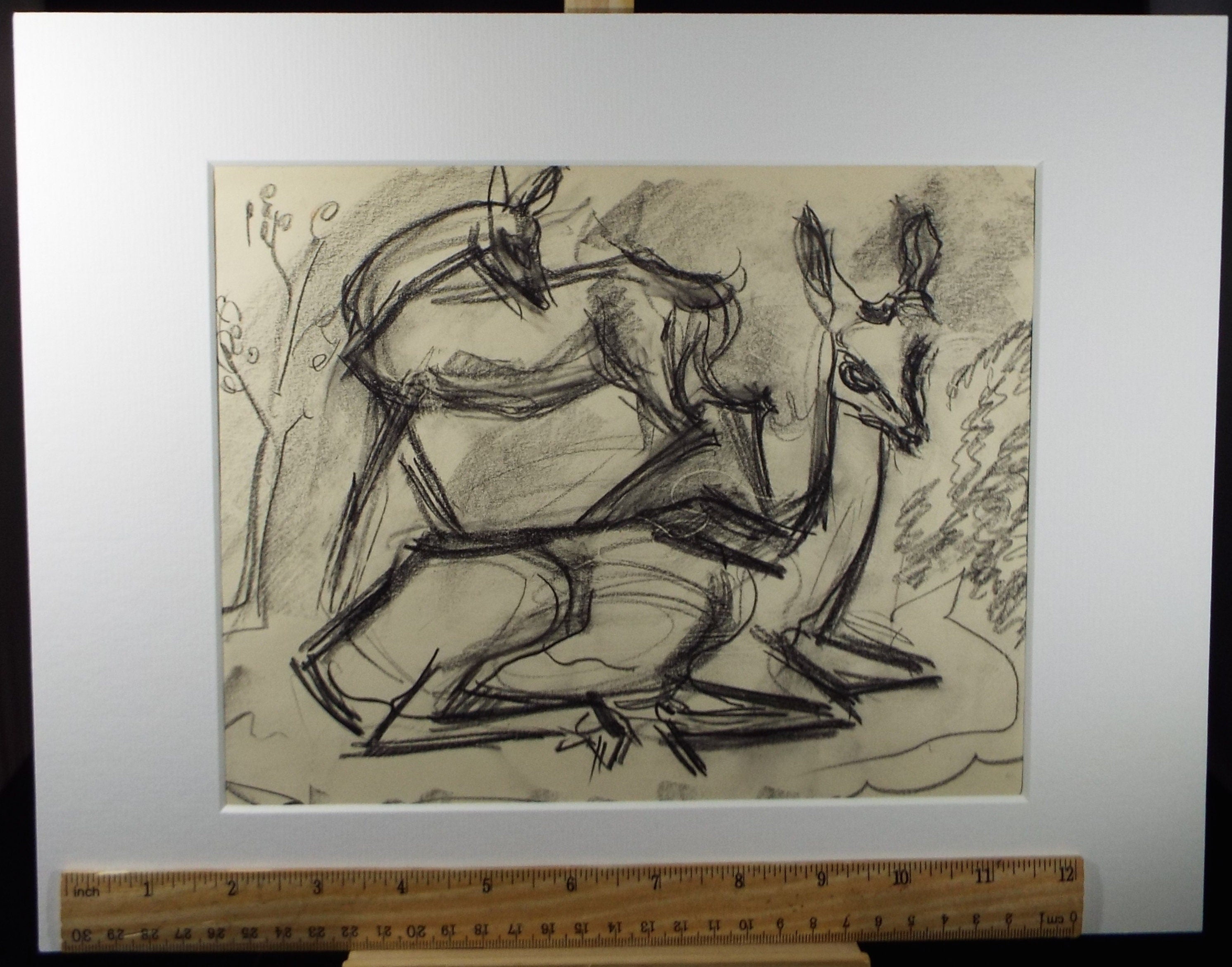 Original Conte Drawing, 'Impala', Dated 1950, Henry Saunders (1918-1982)