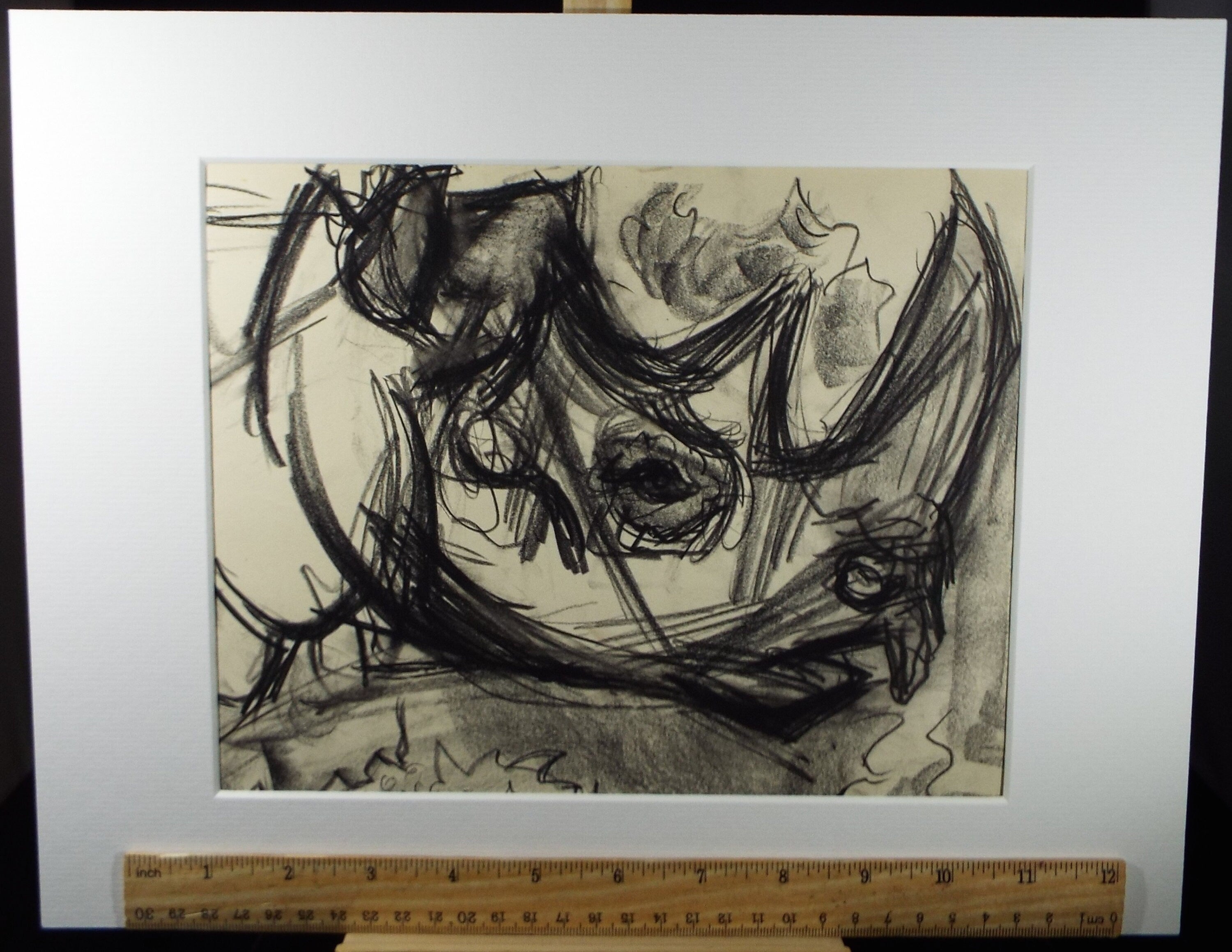 Original Conte Drawing, 'Rhinoceros', Dated 1950, Henry Saunders (1918-1982)