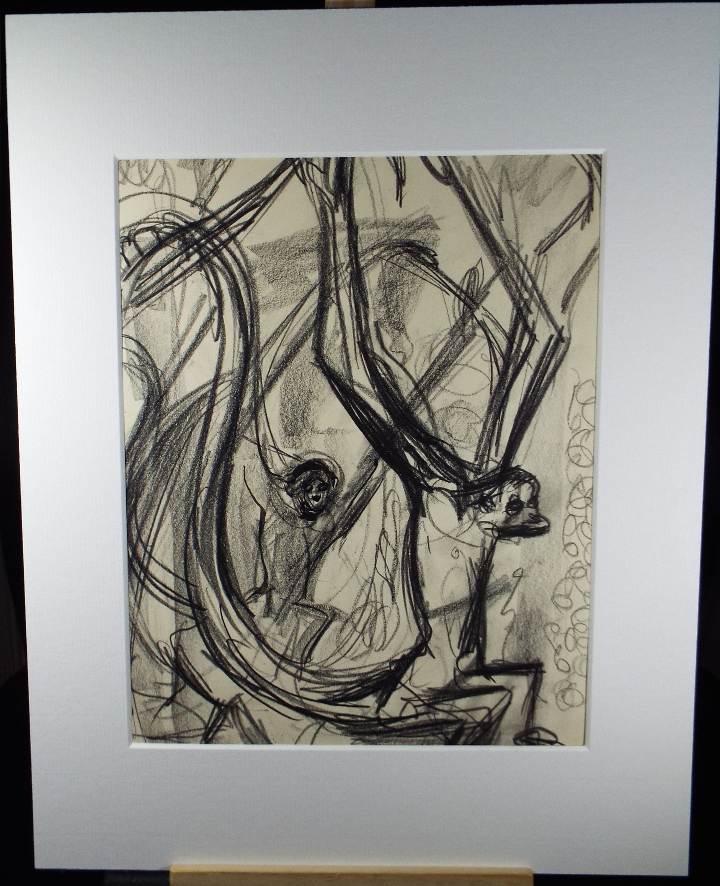 Original Conte Drawing, 'Spider Monkeys', Dated 1950, Henry Saunders (1918-1982)