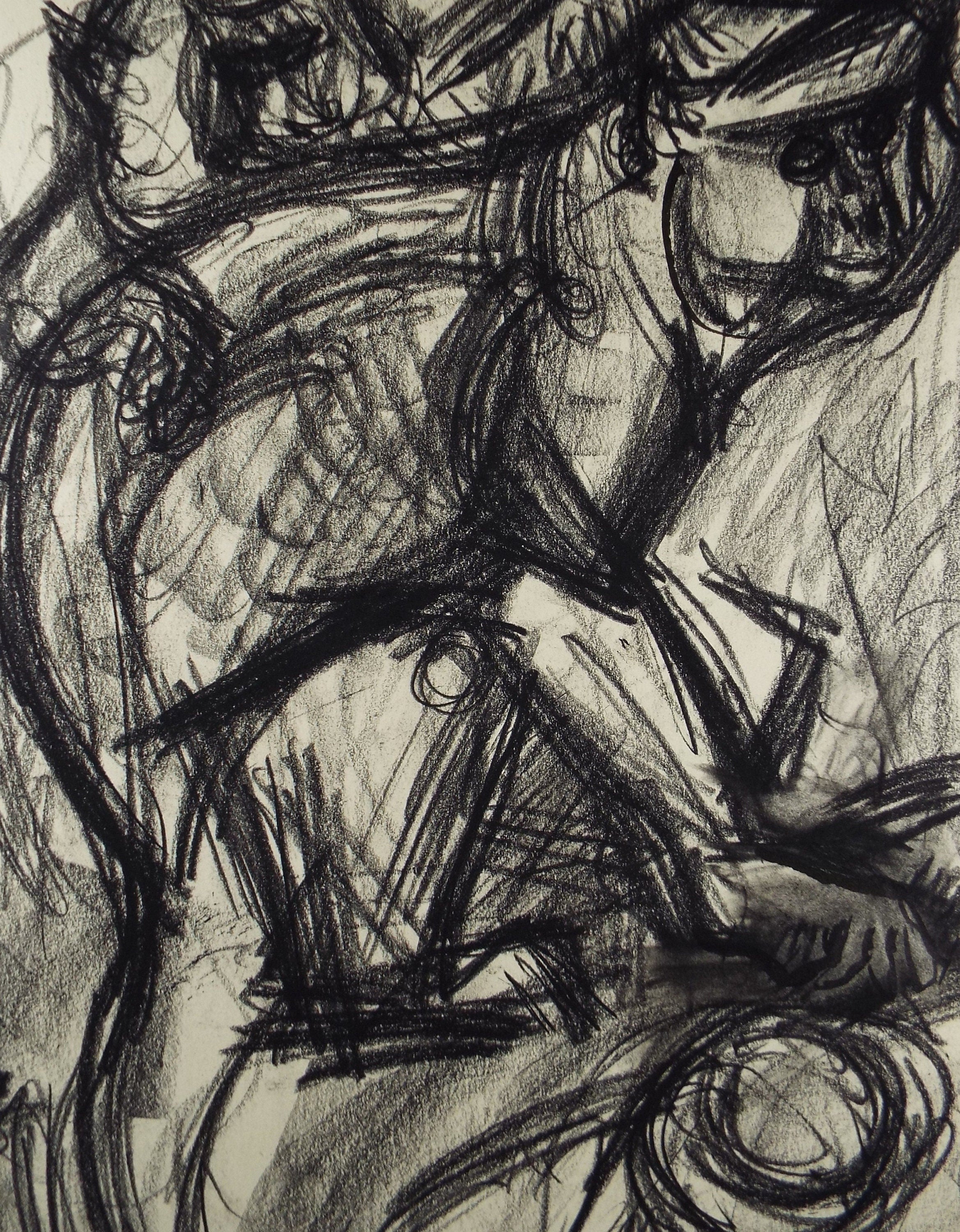 Original Conte Drawing, 'Stulmans Monkey', Dated 1950, Henry Saunders (1918-1982)