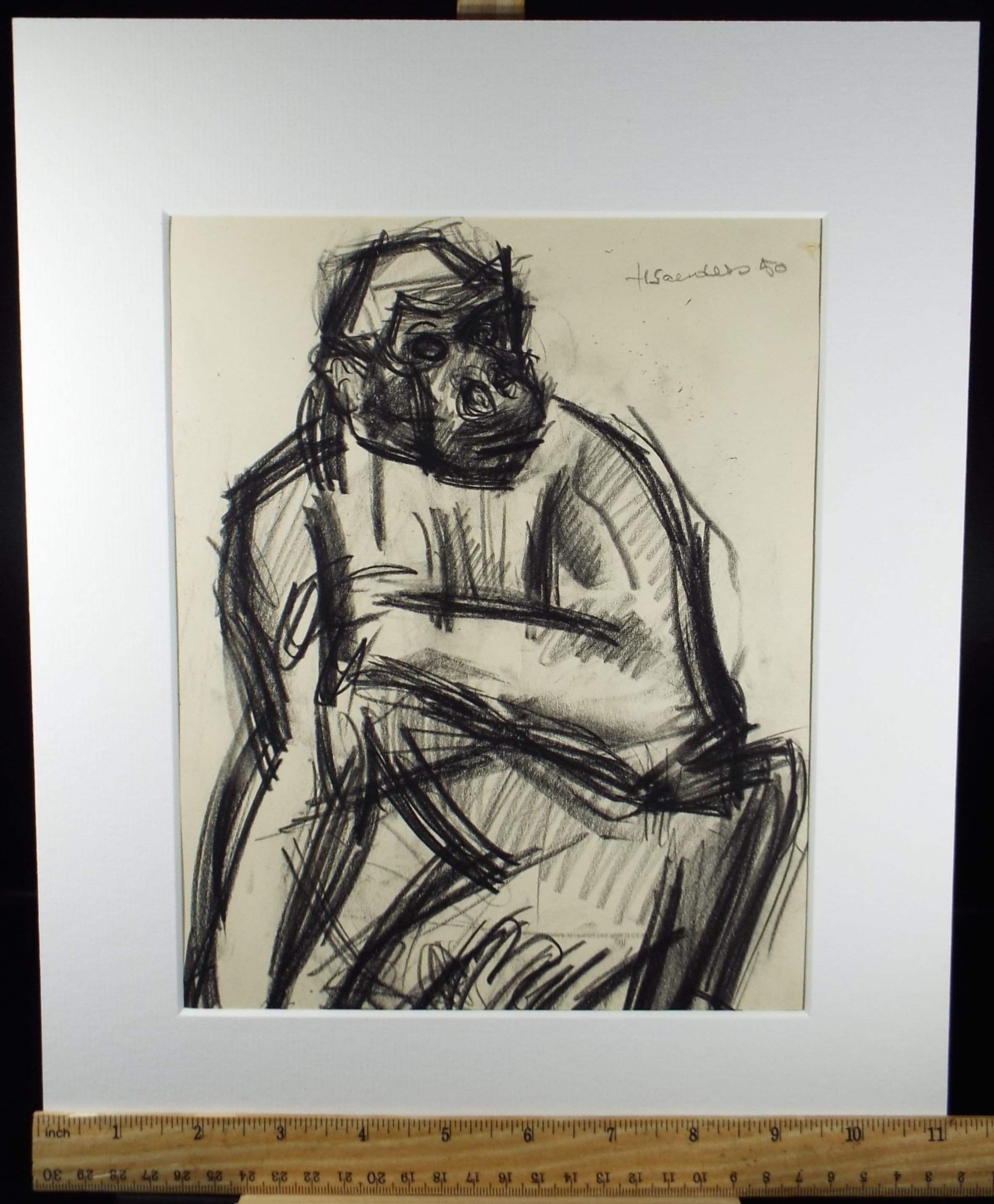 Original Conte Drawing, 'Gorilla', Dated 1950, Henry Saunders (1918-1982)