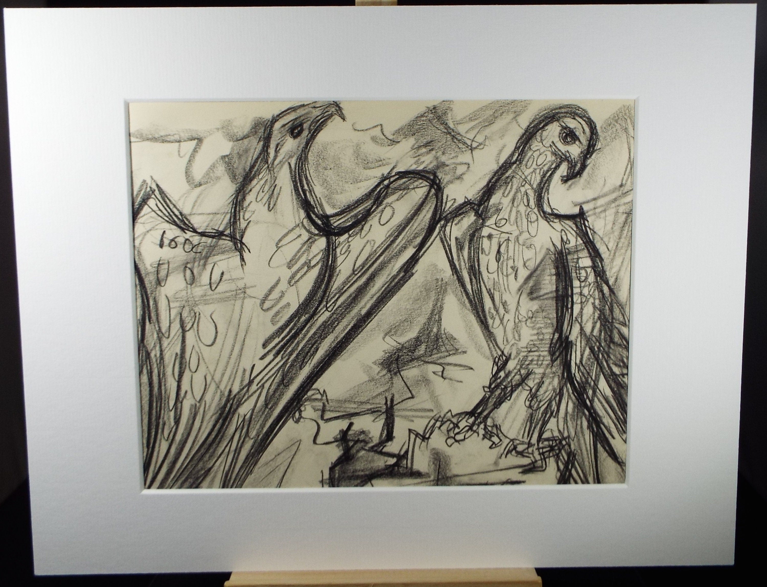 Original Conte Drawing, 'Eagles', Dated 1950, Henry Saunders (1918-1982)