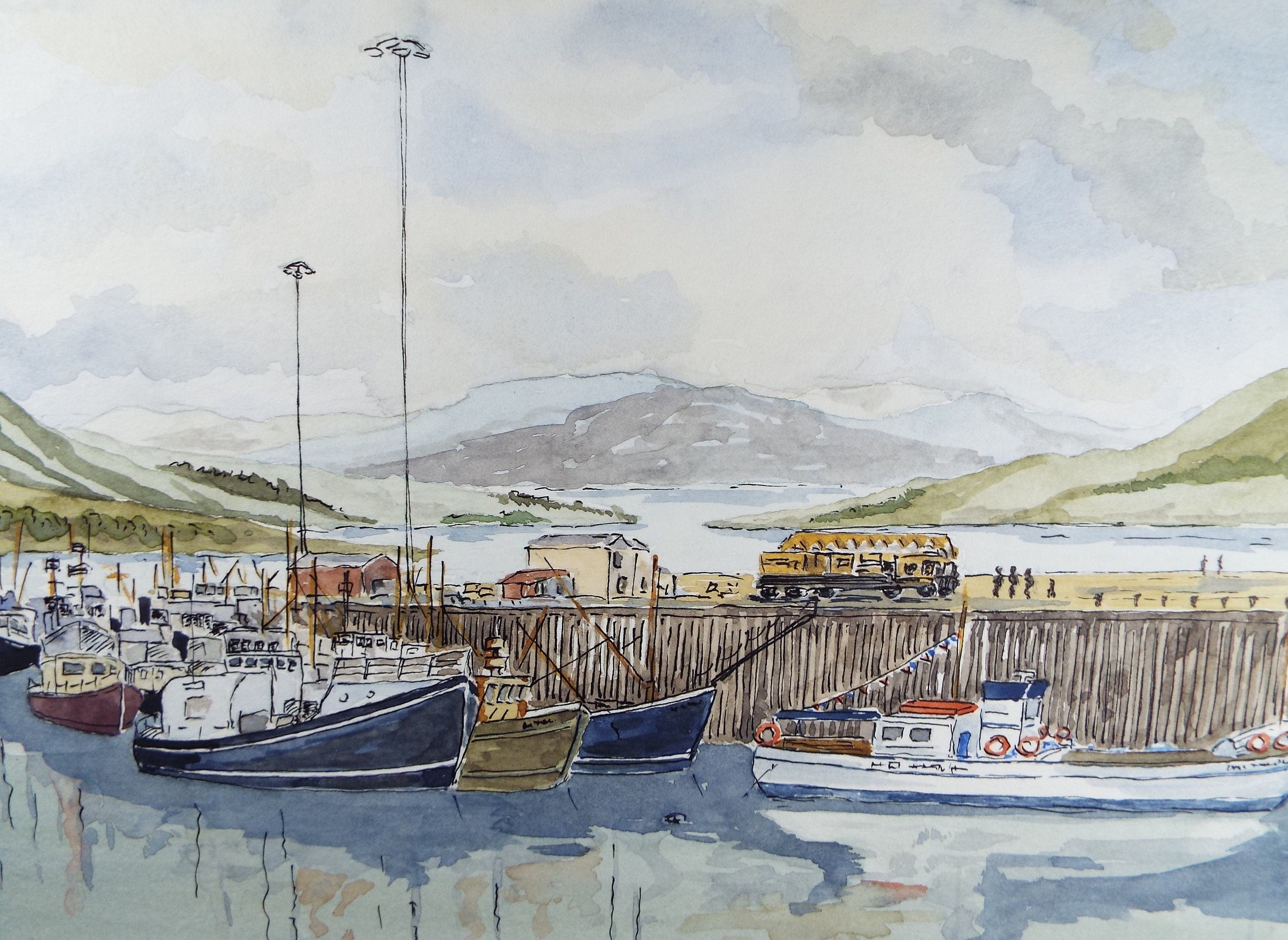 Original Watercolour, 'Ullapool', Circa 1990's, Monogram PL