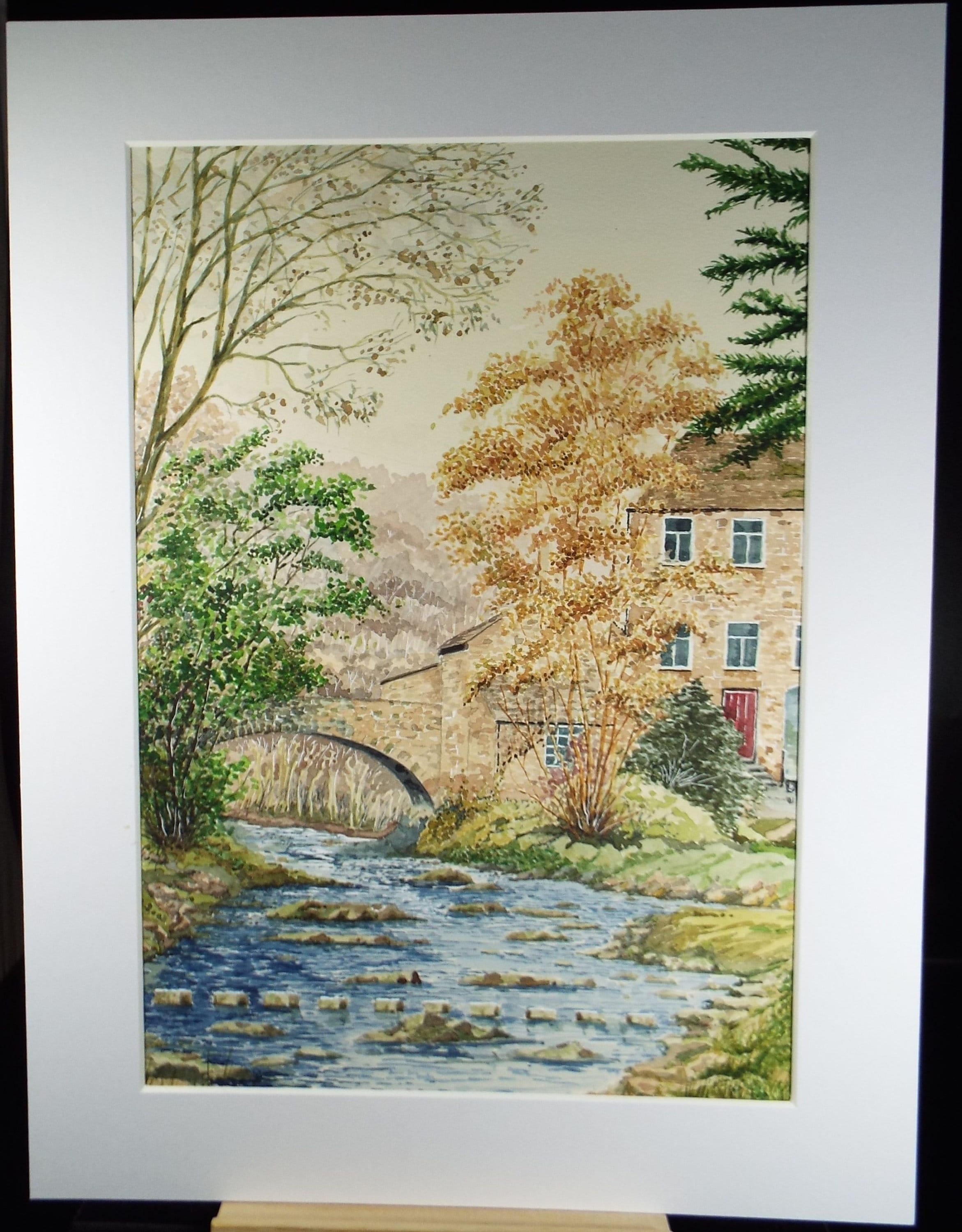 Original Watercolour on Paper, 'Riverside Cottages', Artist Unknown, Circa 1990's