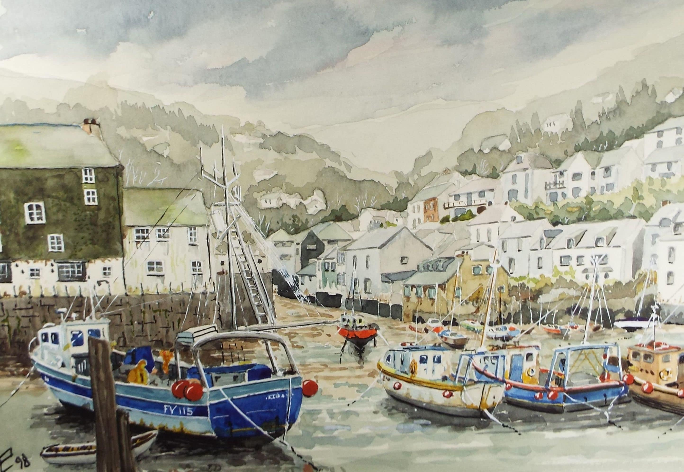 Original Watercolour, 'Lynmouth', Monogram PL, Circa 1990's