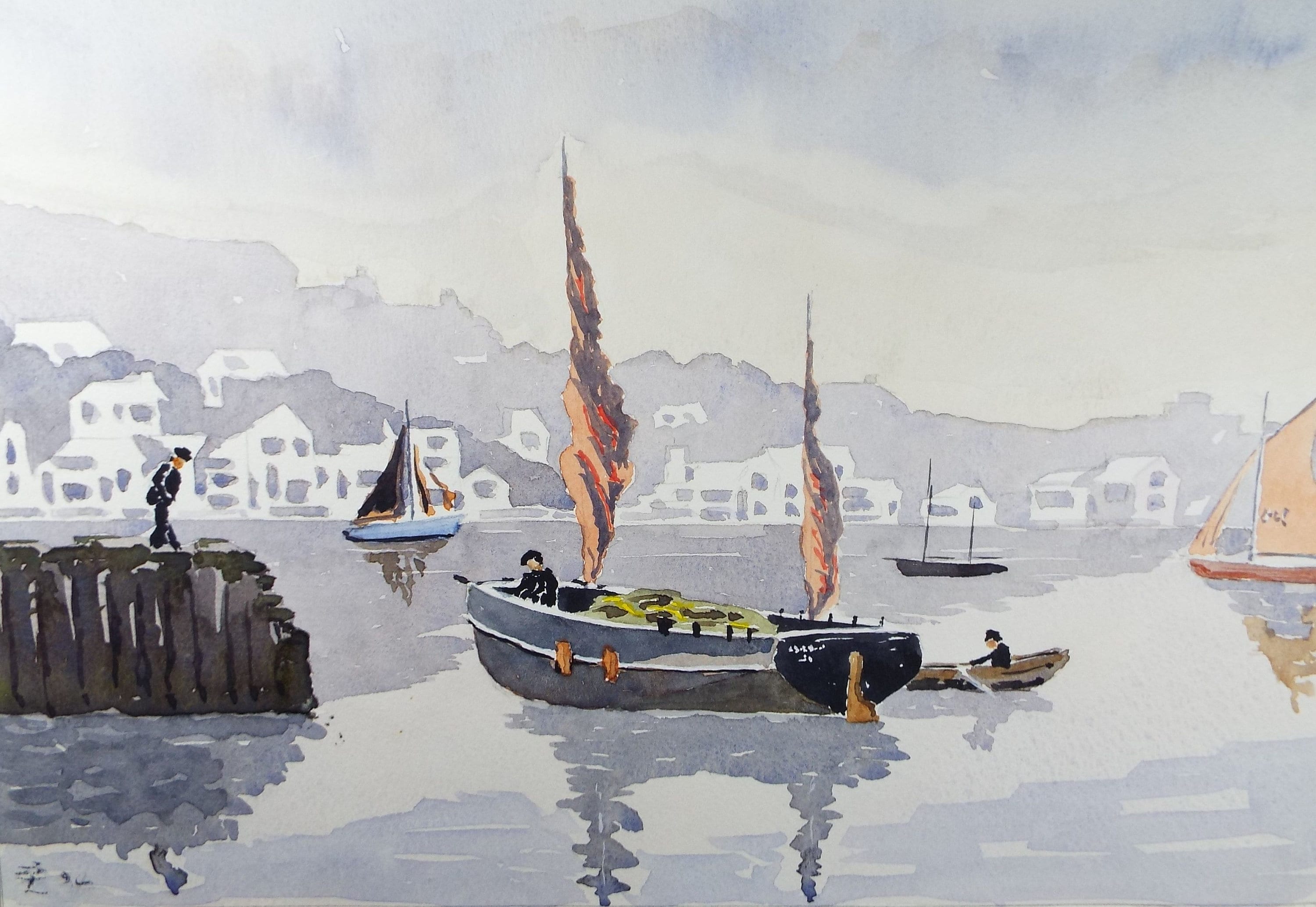 Original Watercolour, 'Sailing Boats',  Monogram PL, Circa 1990's