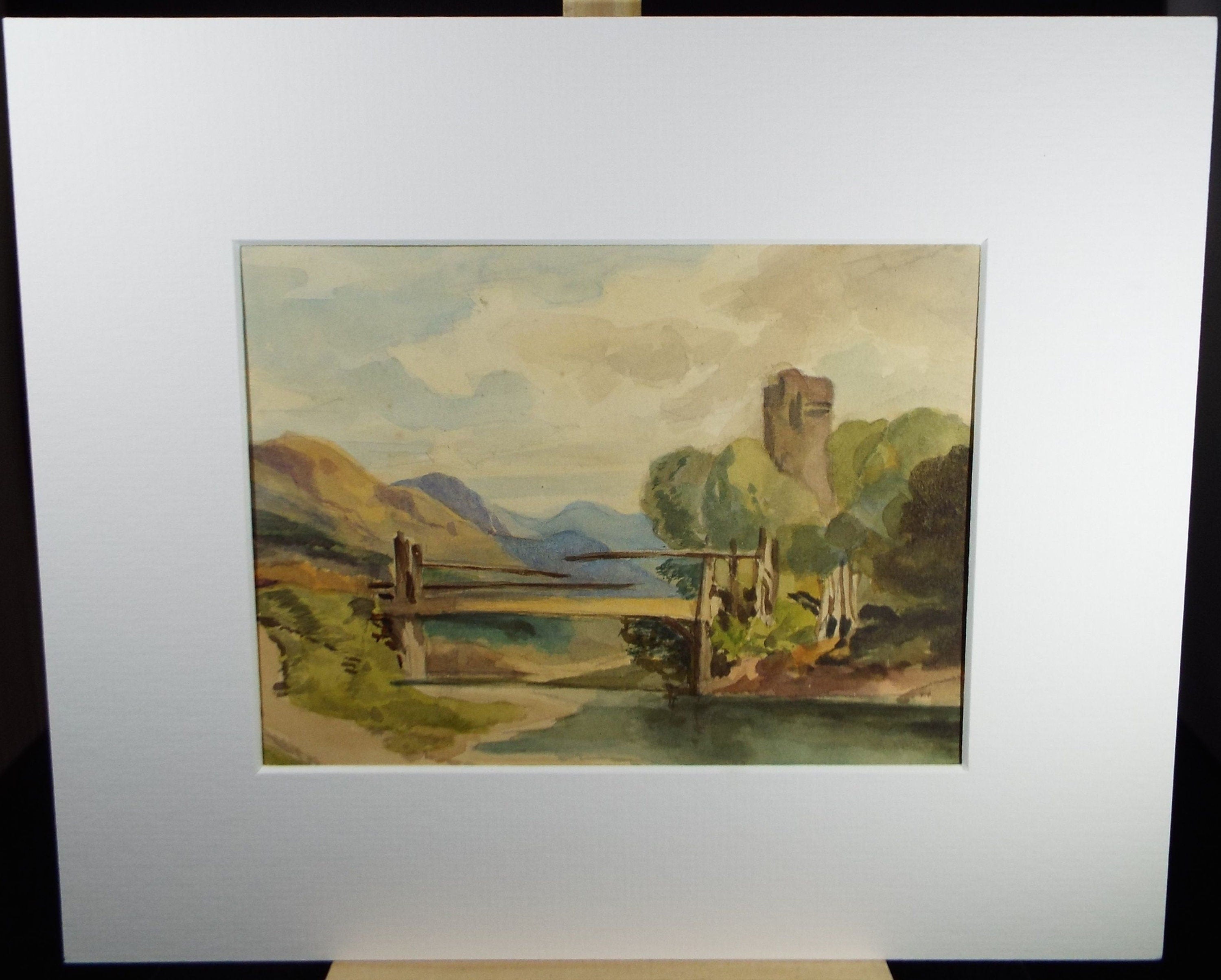 Original Watercolour, 'Bridge Over the River', c1920, Unknown Artist