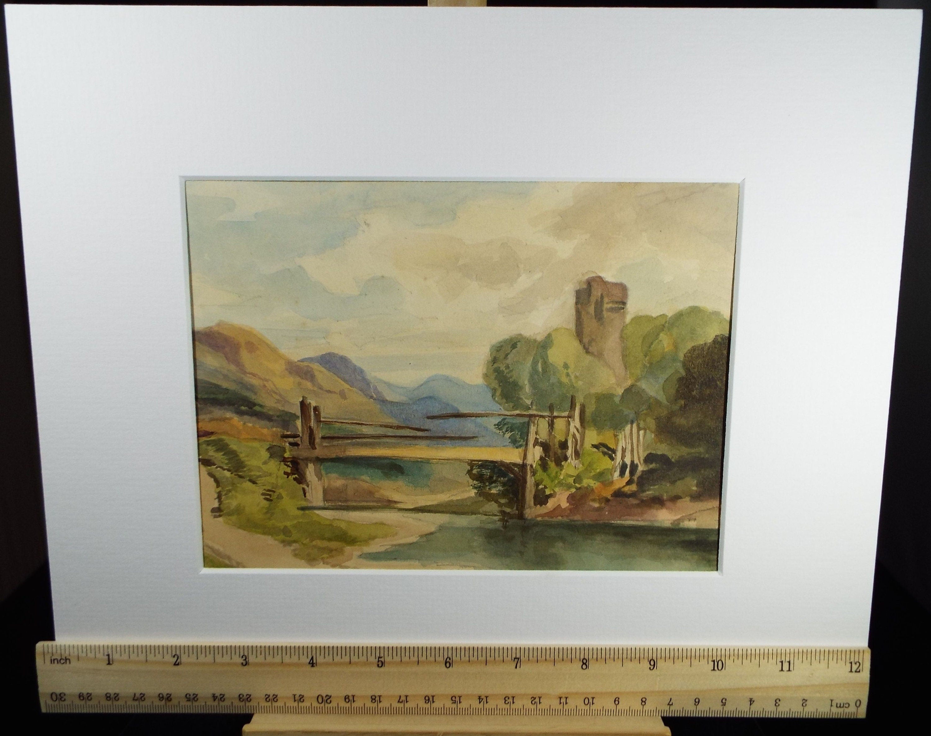 Original Watercolour, 'Bridge Over the River', c1920, Unknown Artist