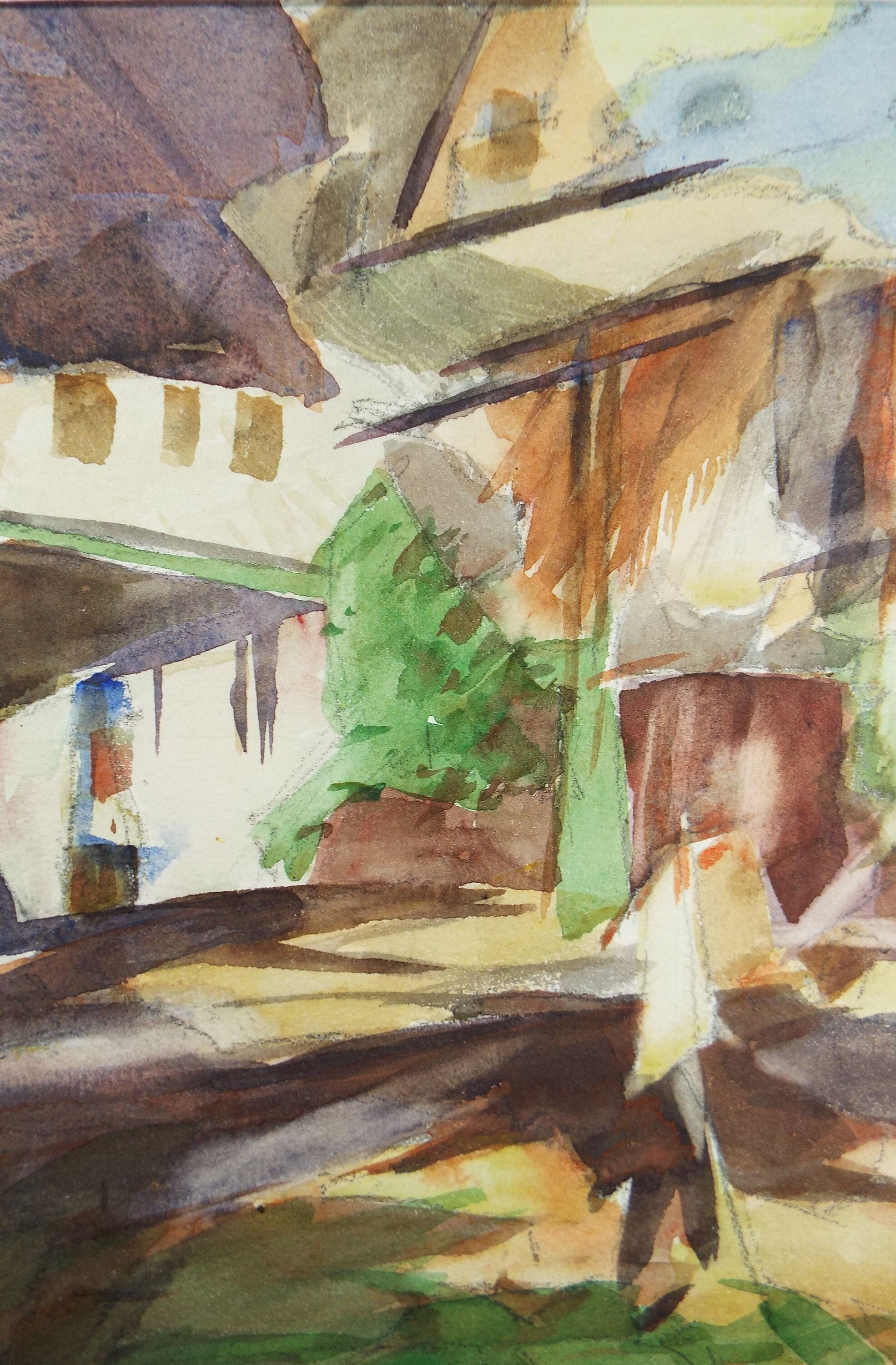 Original Watercolour, 'Impressionist Italian Village', 1960's, Artist Unknown