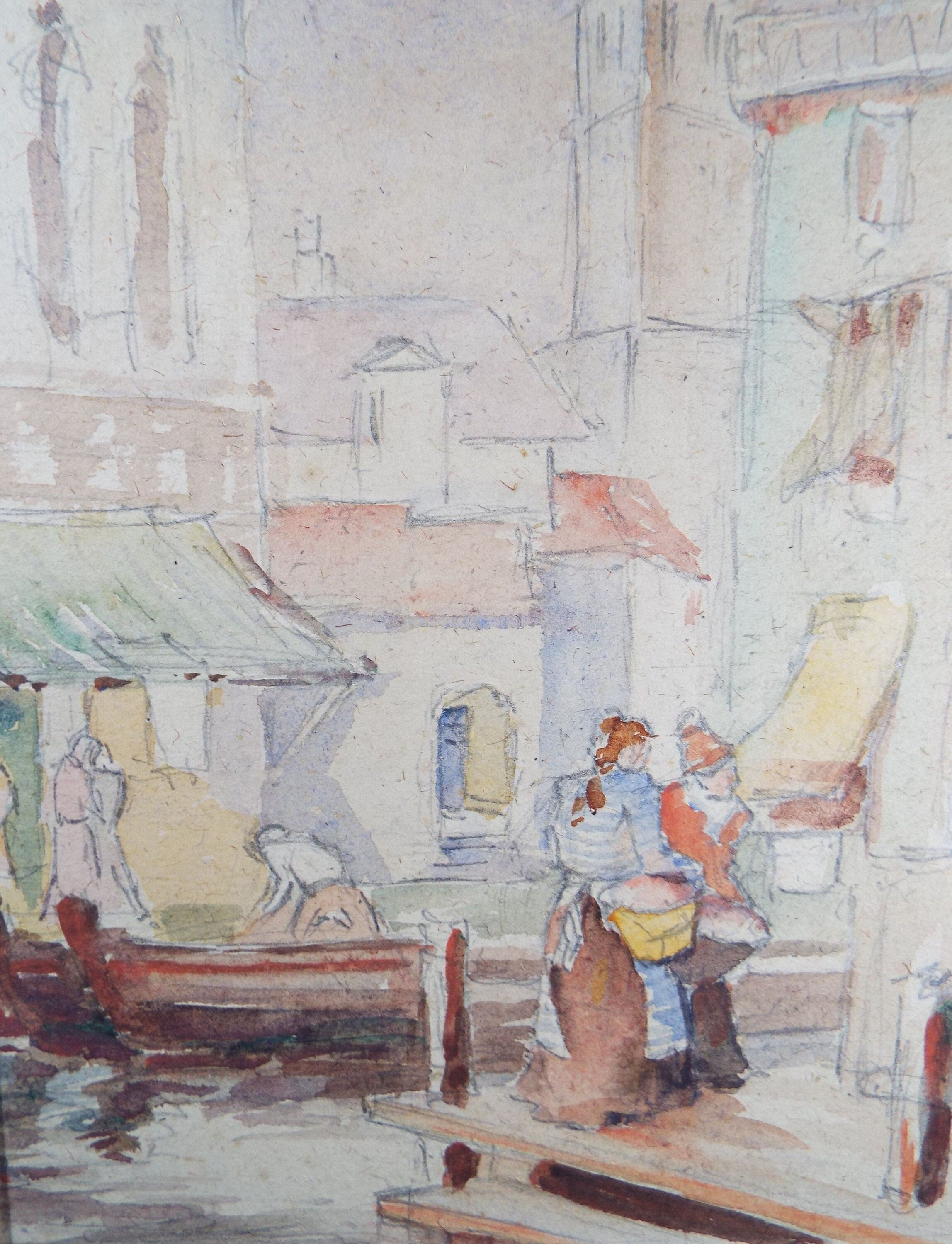 Original Watercolour, 'Venetian scene with figures', Circa 1950's, C. R Chase 1893-1988