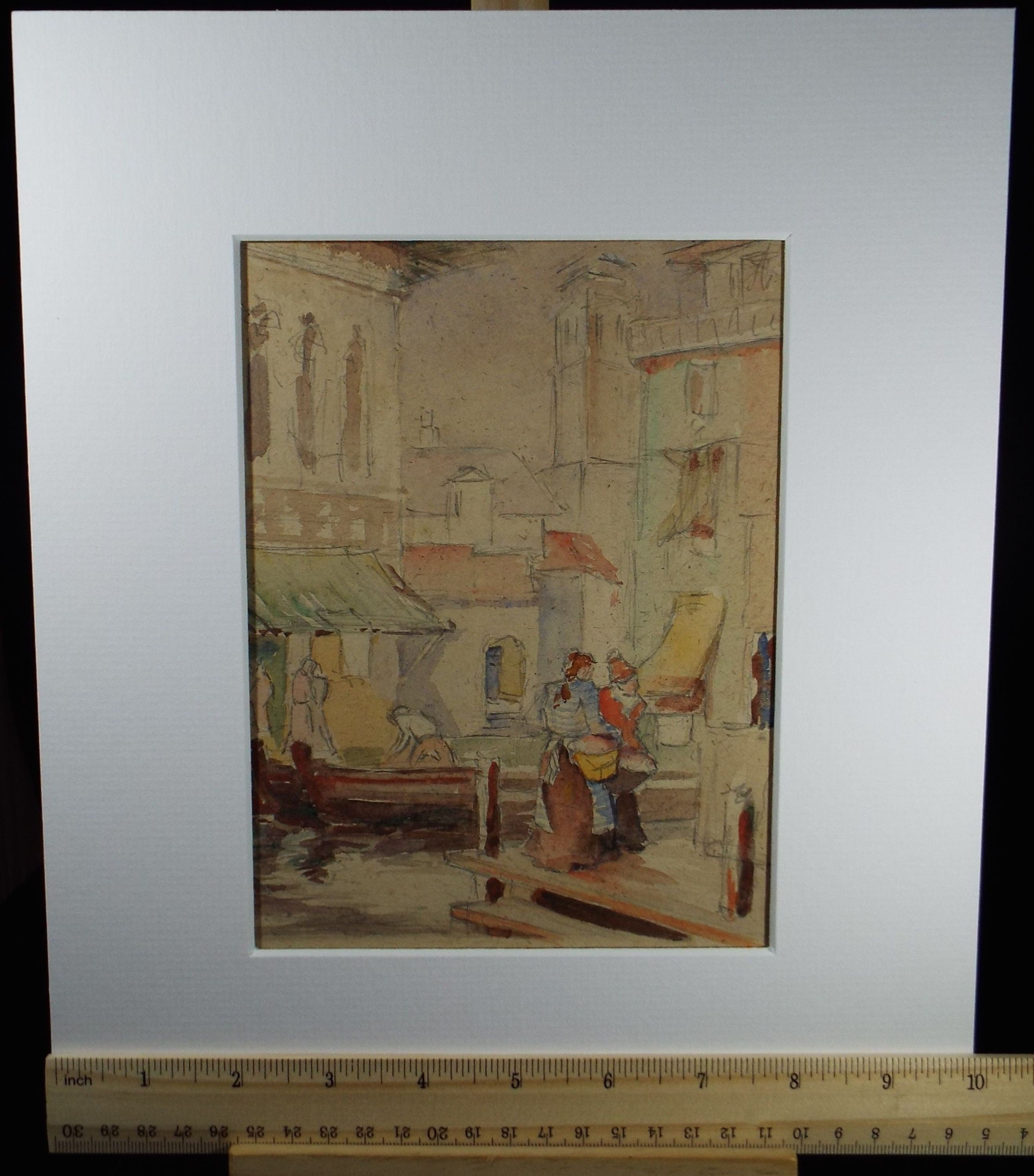 Original Watercolour, 'Venetian scene with figures', Circa 1950's, C. R Chase 1893-1988