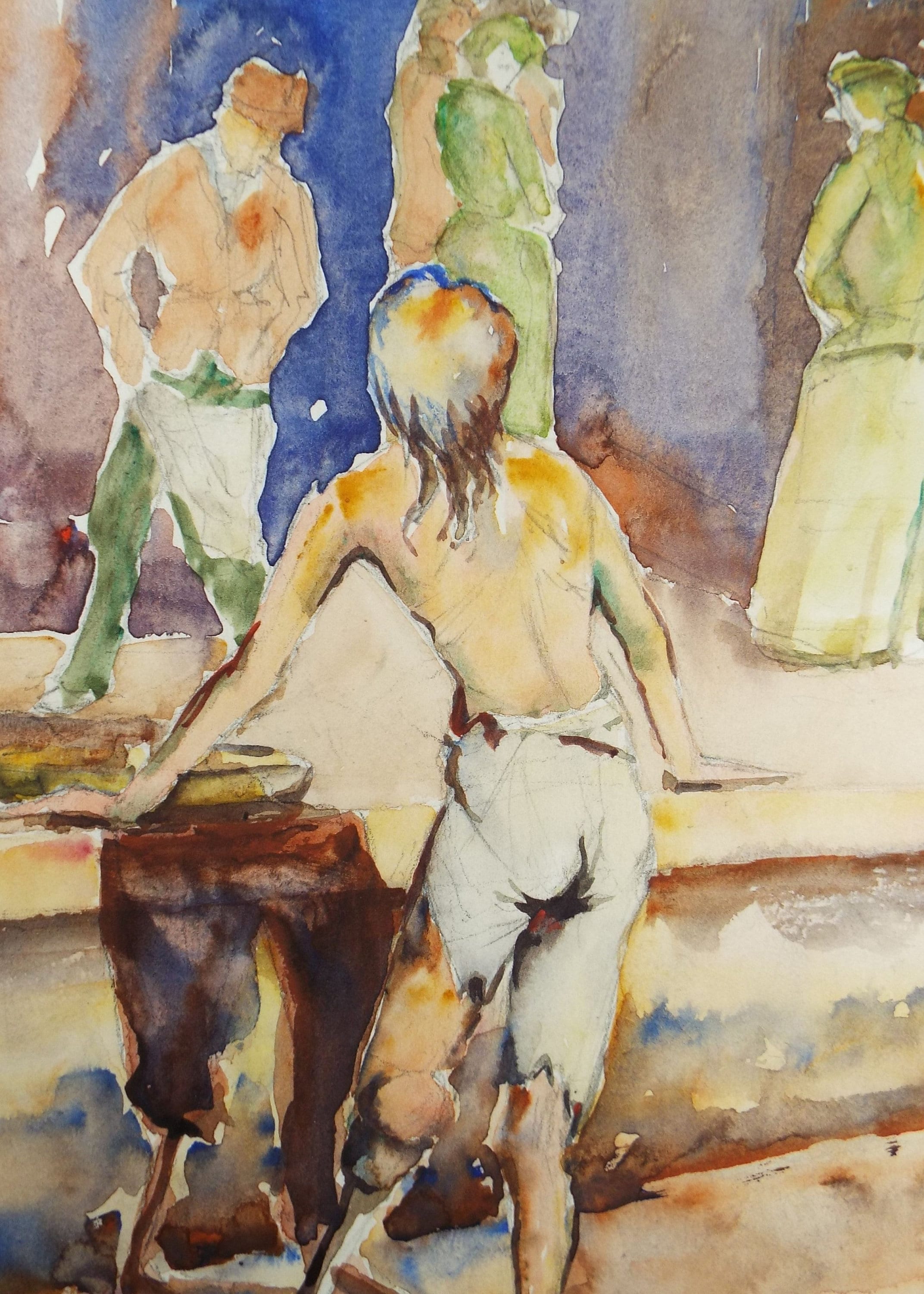 Original Watercolour, 'Pauper with Figures' c1950's - C.R. Chase (1893-1988)