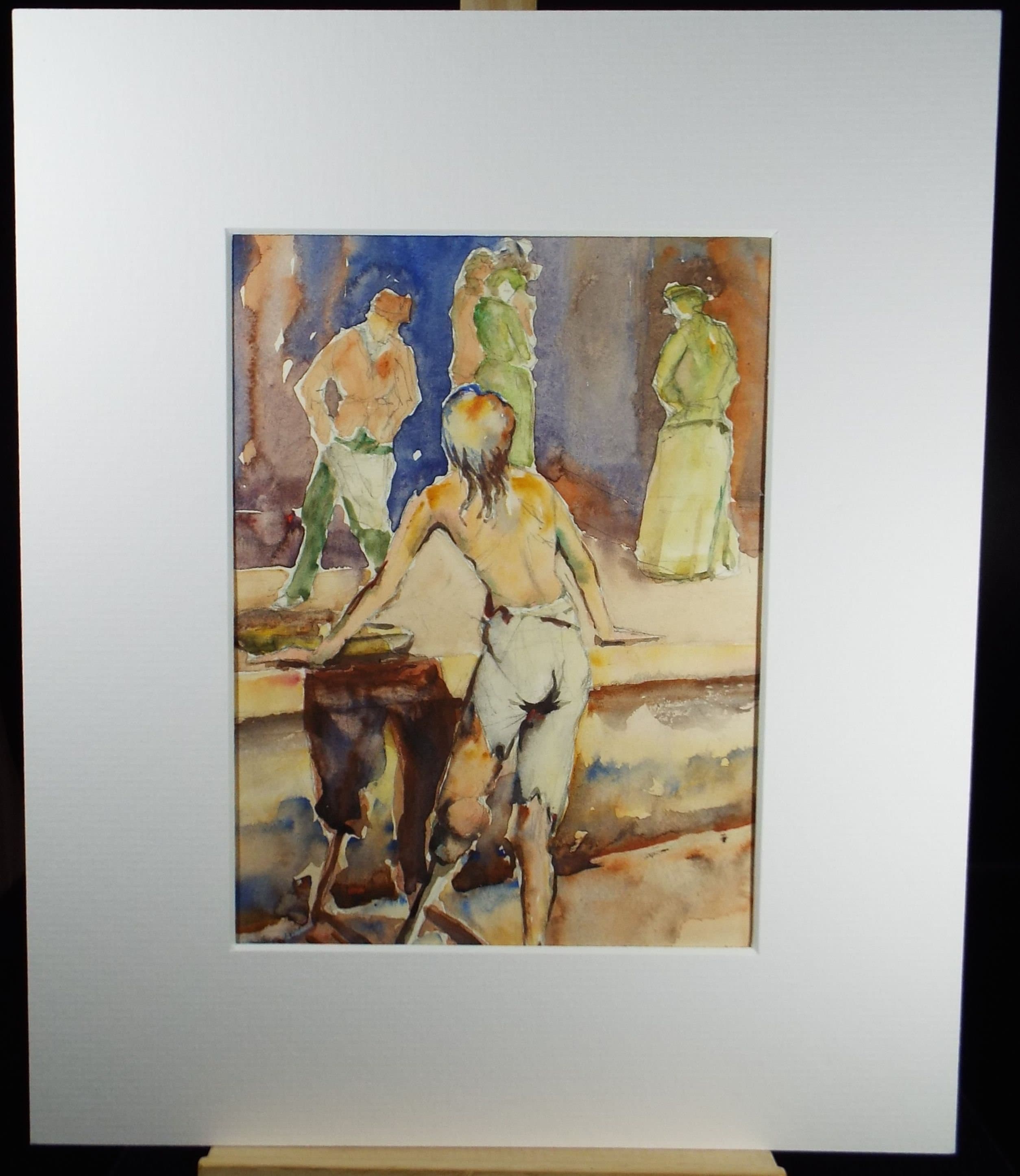 Original Watercolour, 'Pauper with Figures' c1950's - C.R. Chase (1893-1988)