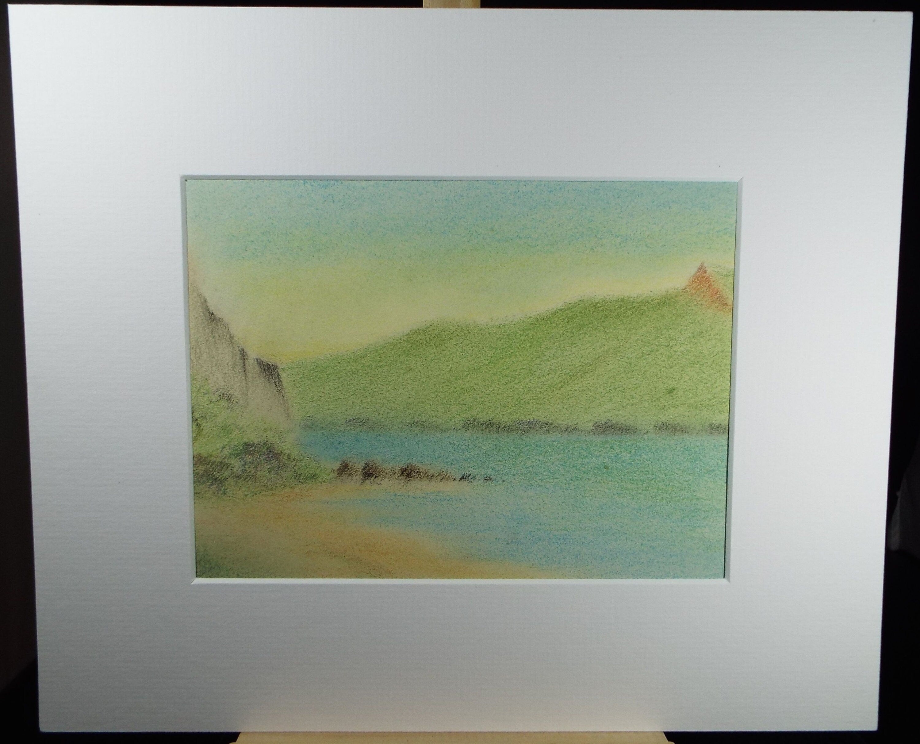 Original Pastel Drawing,'Seascape with distant hills' circa 1950's, A Simmons