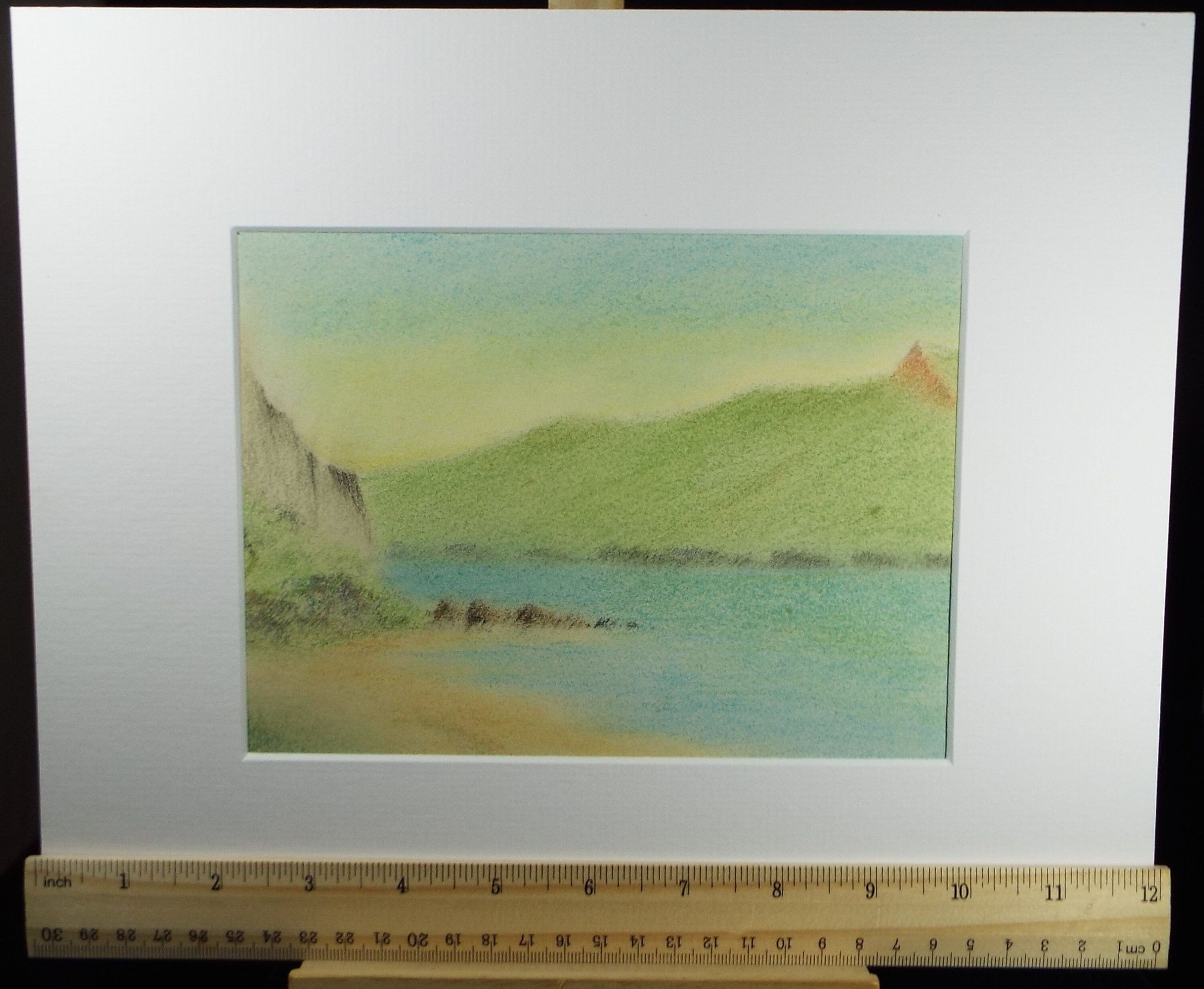 Original Pastel Drawing,'Seascape with distant hills' circa 1950's, A Simmons