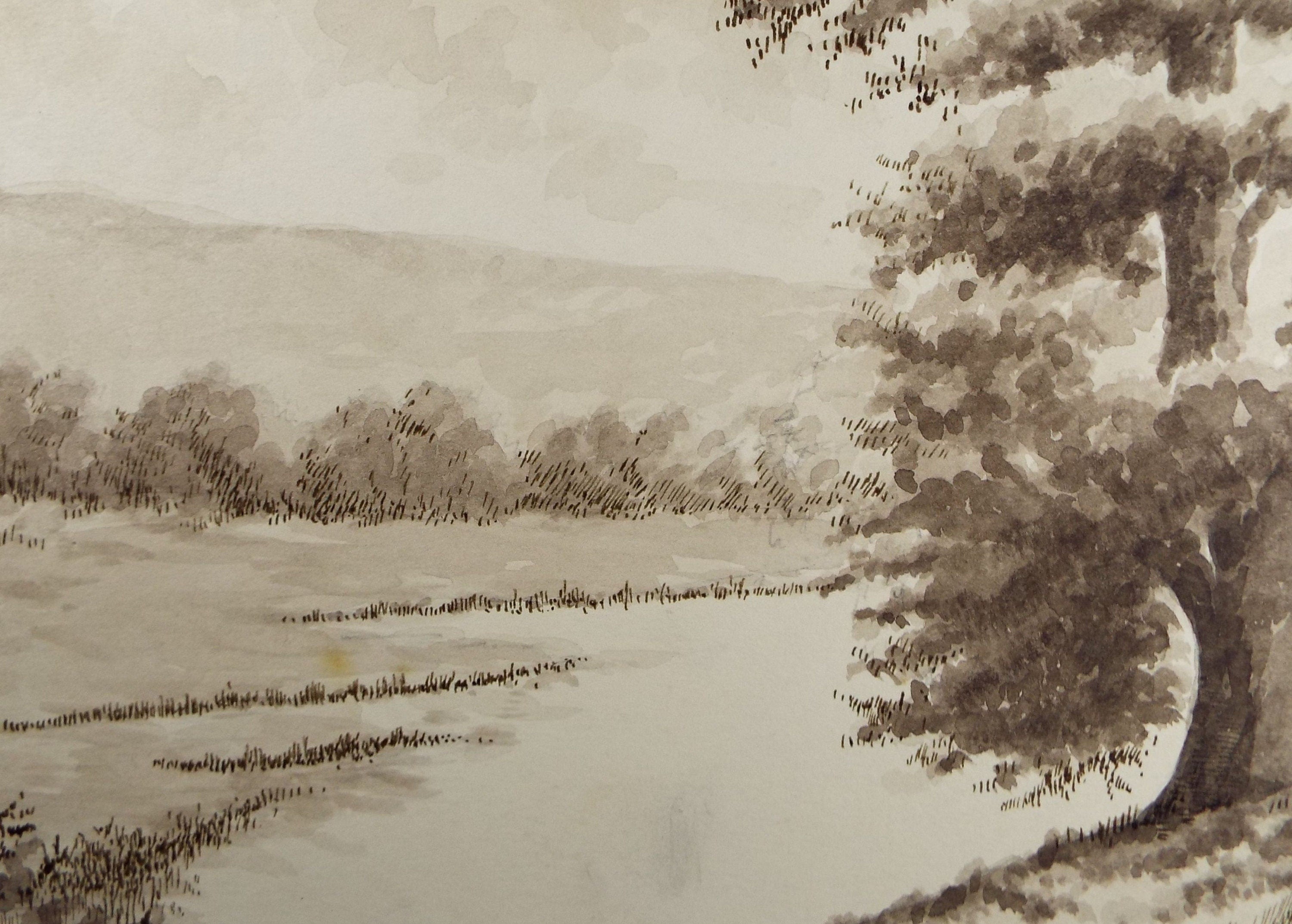 Original Ink & Wash, 'River with wooded riverbank', A Simmons, Circa 1940's