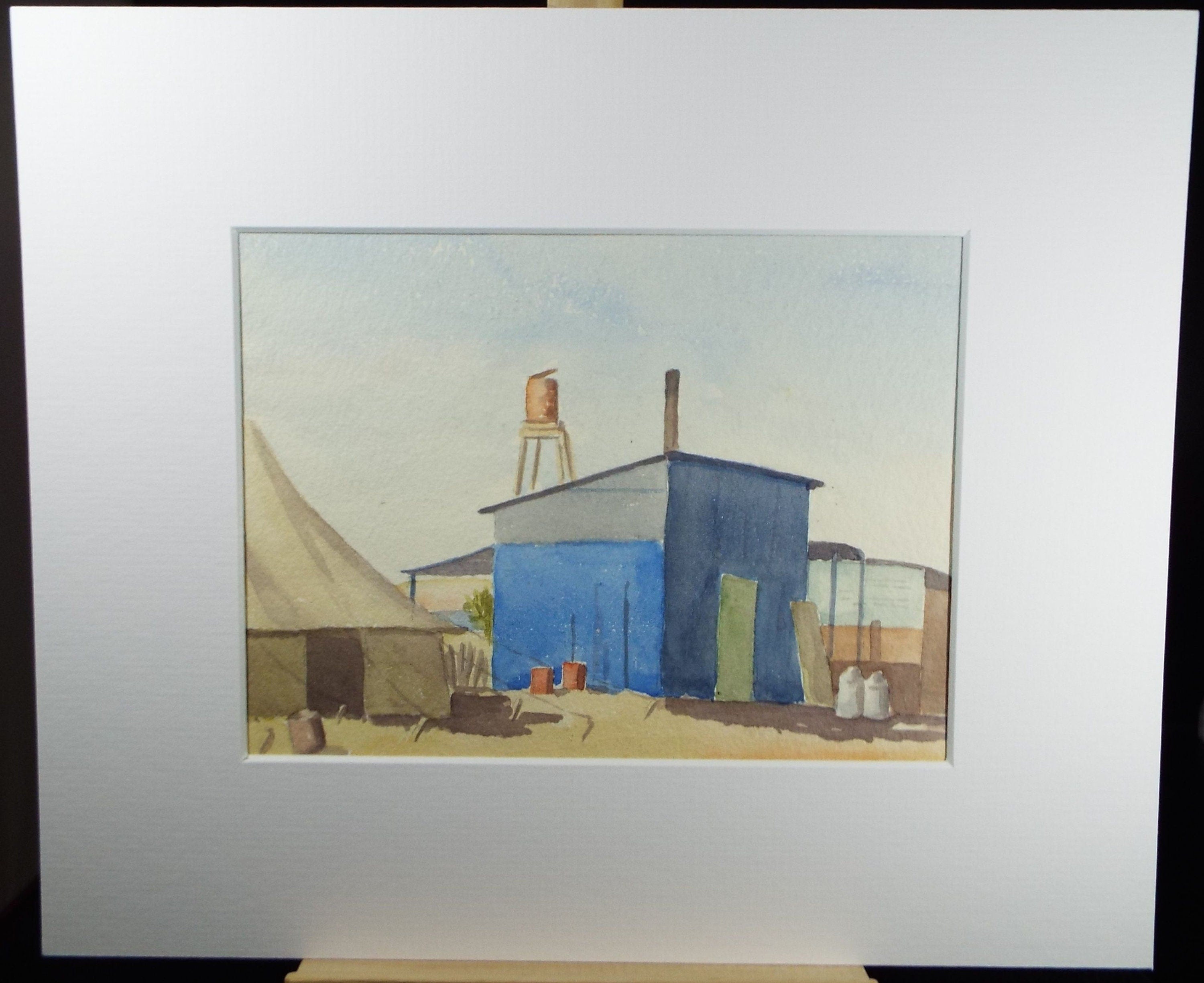 Original watercolour, British Camp, North Africa' circa 1950's, J M Morton