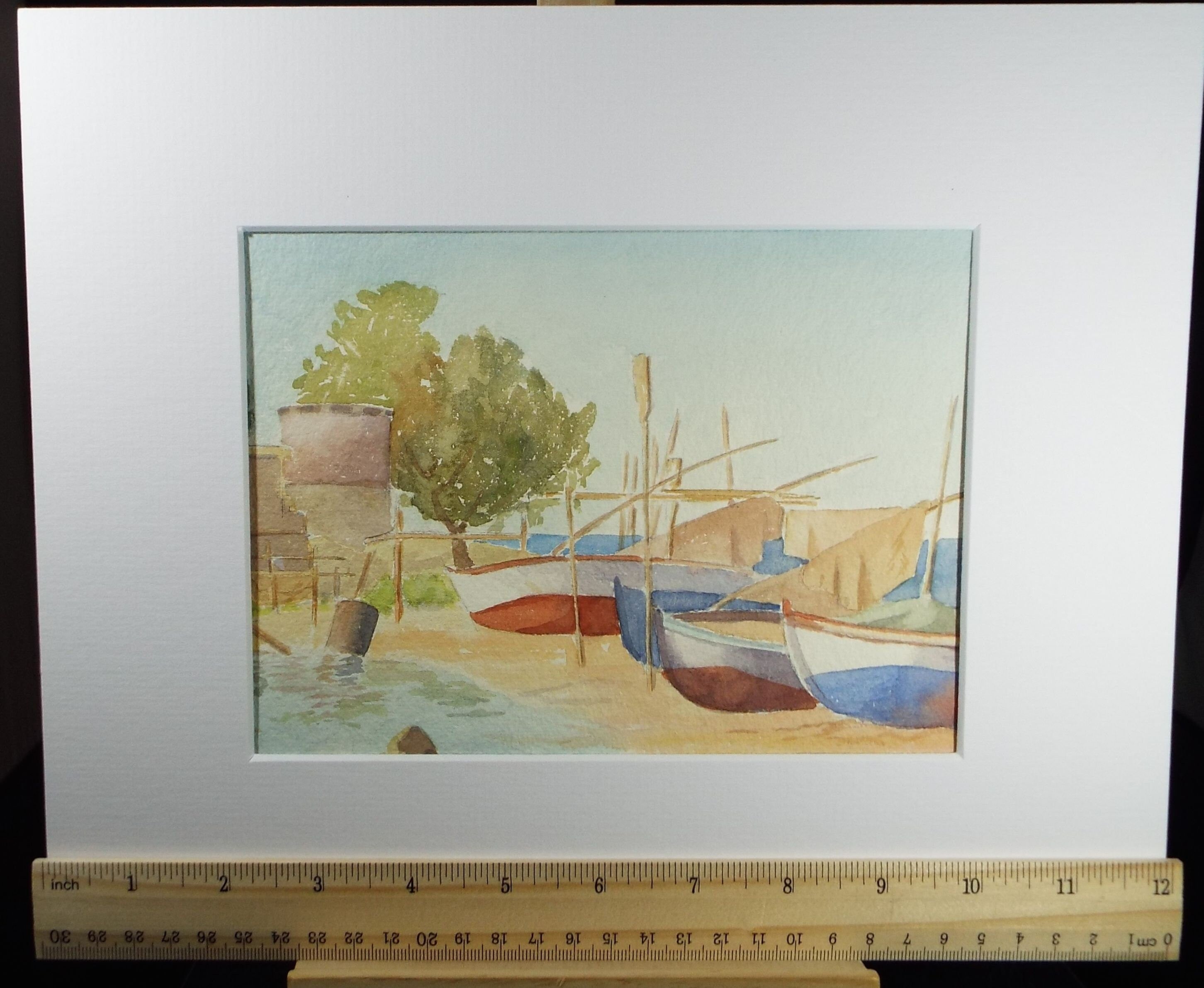 Original Watercolour, 'Fishing Village', Dated 1950, J M Morton