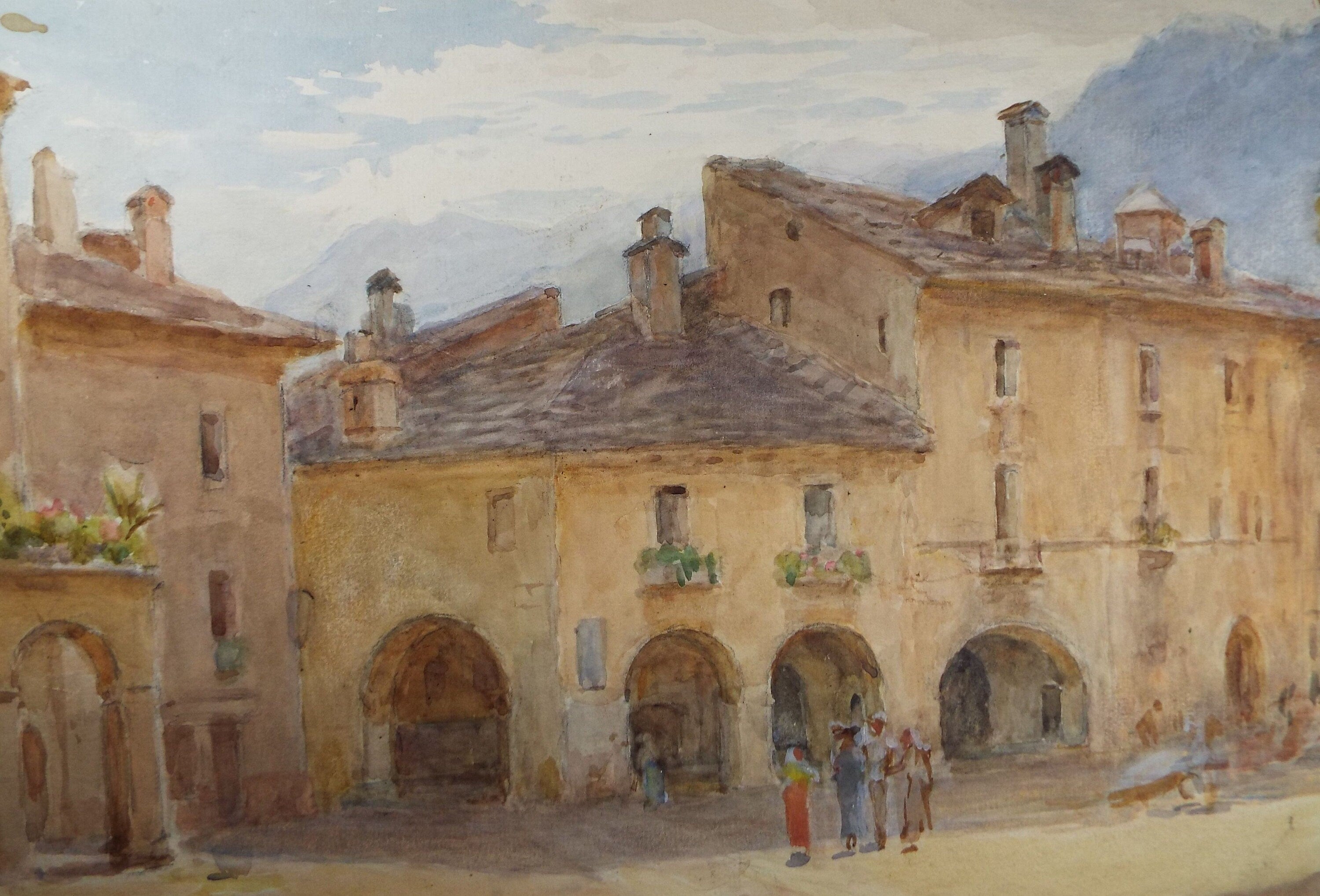 Original Watercolour, 'Continental Street with Figures', Circa 1950's, C R Chase (1898-1988)