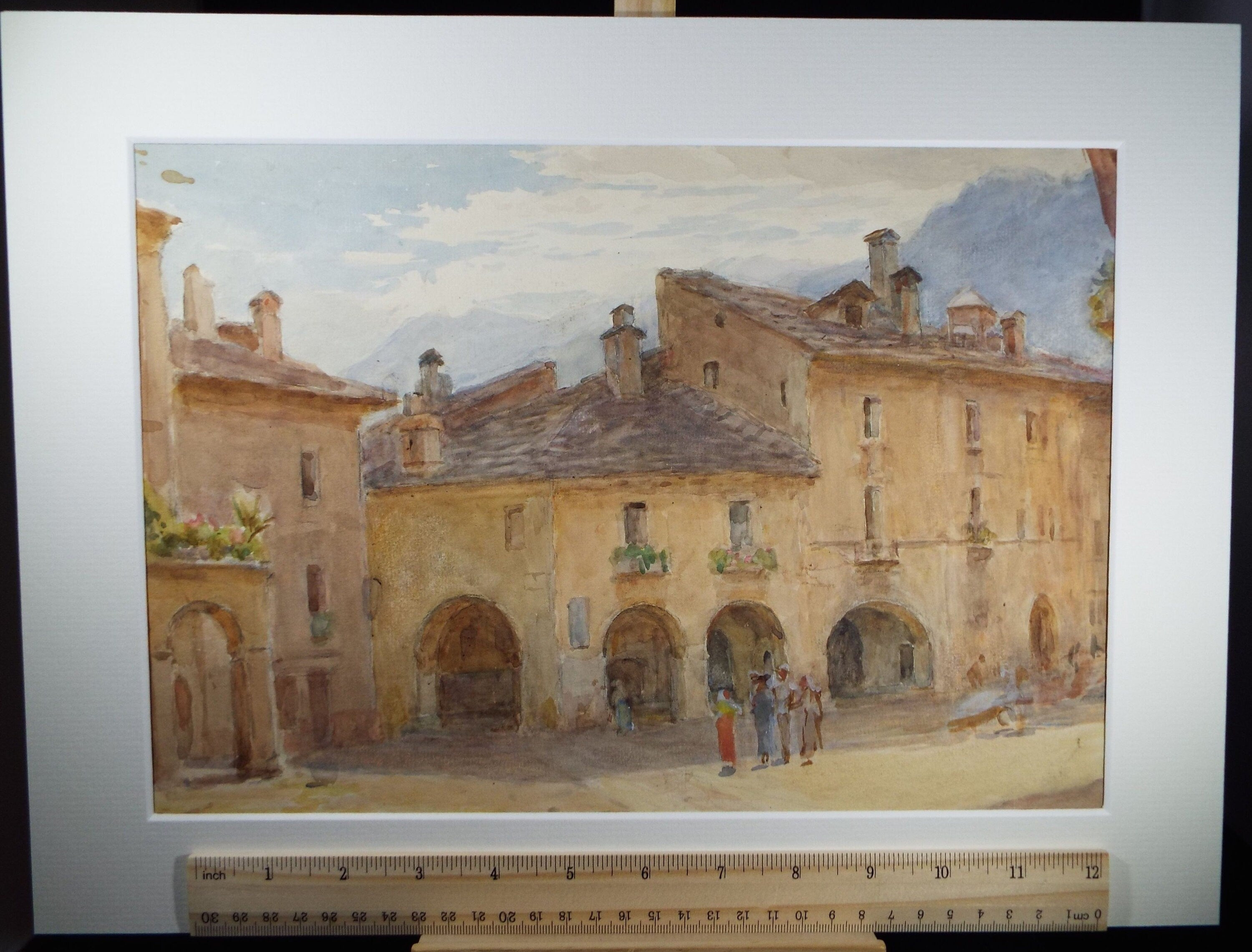 Original Watercolour, 'Continental Street with Figures', Circa 1950's, C R Chase (1898-1988)