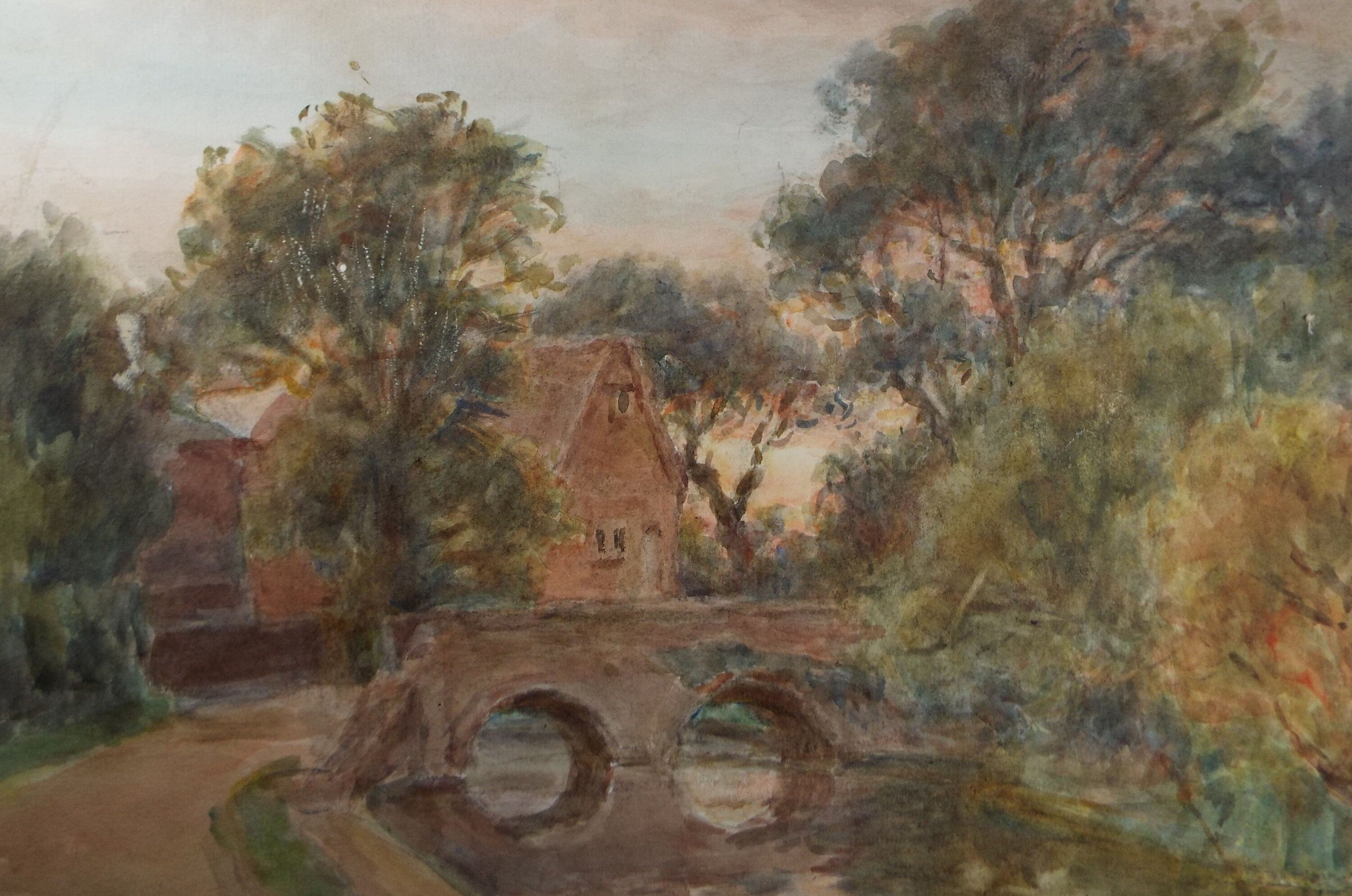 Original Watercolour, 'Bridge Over the River', c1950, C R Chase (1893-1988)