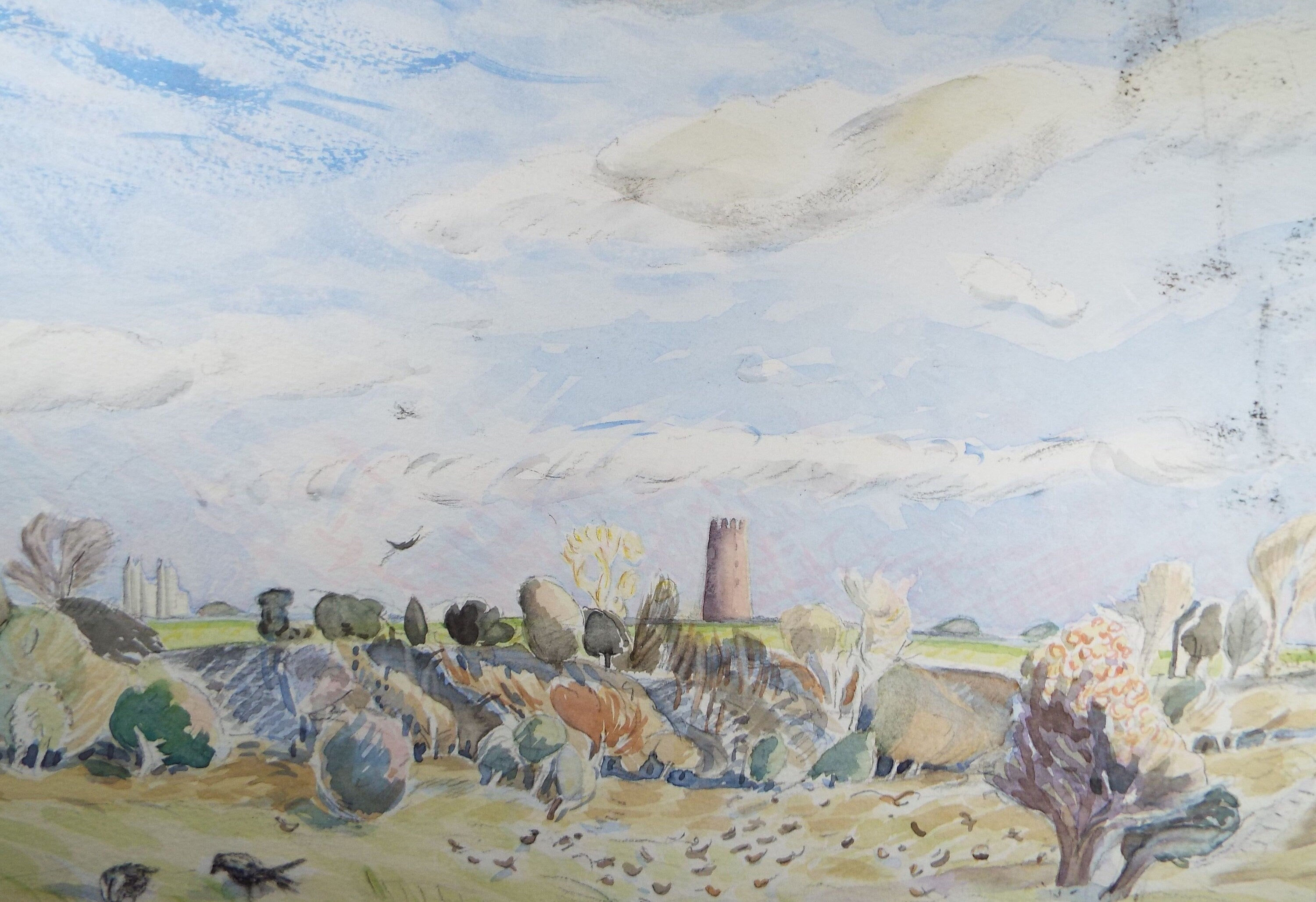 Original Watercolour, 'Landscape with Distant Towers', Dated 1999, M E Cross