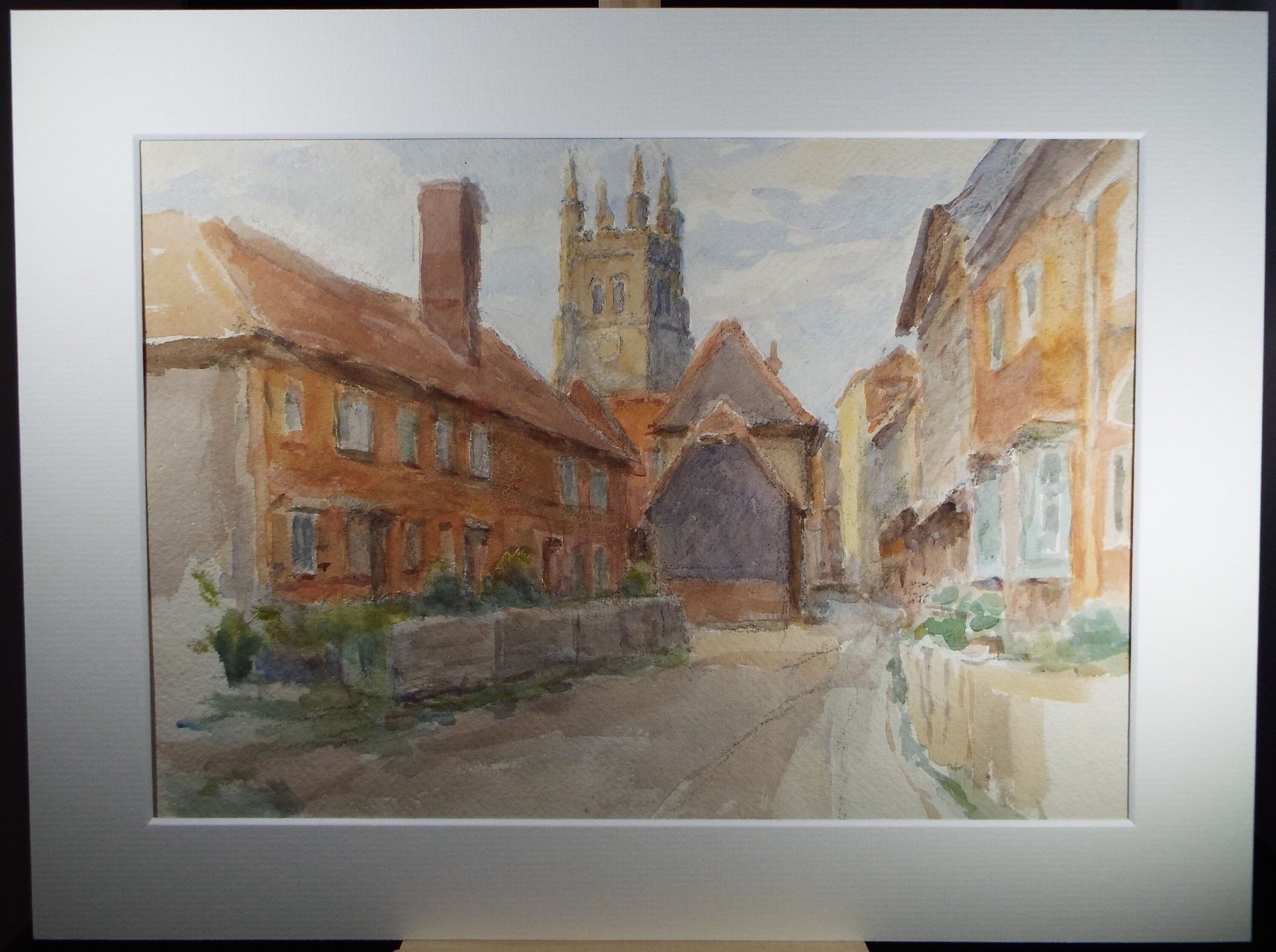 Original Watercolour, 'Town Street with Church', Circa 1950's, C R Chase (1898-1988)