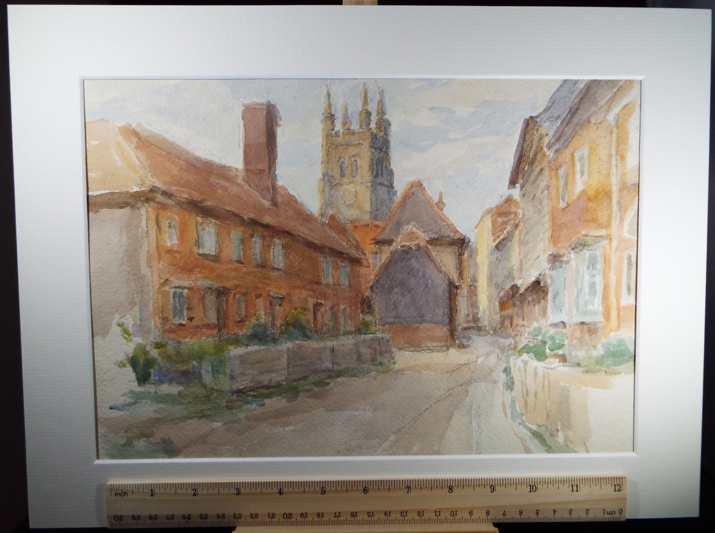 Original Watercolour, 'Town Street with Church', Circa 1950's, C R Chase (1898-1988)