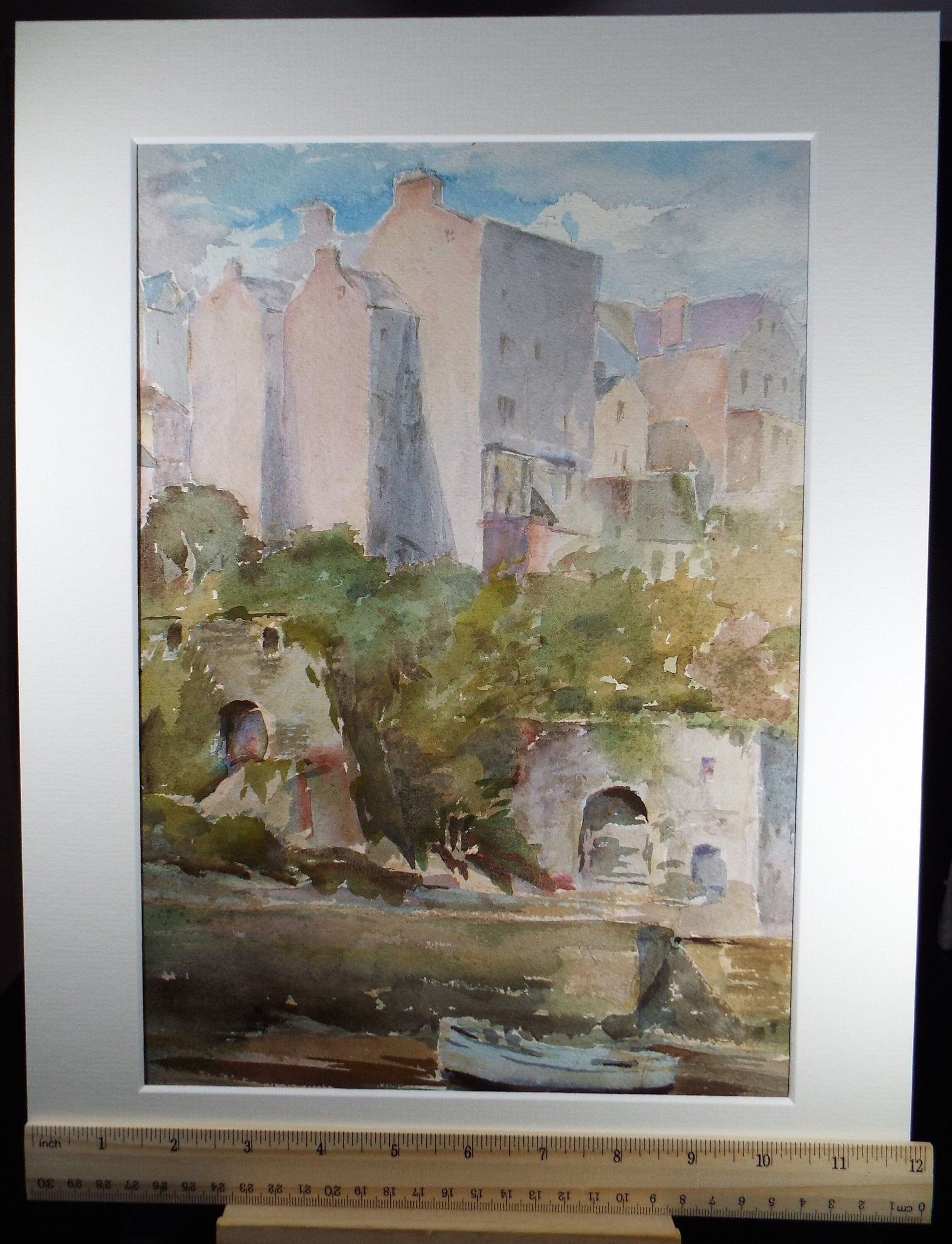 Original Watercolour, 'Town above the River', Circa 1950's, C R Chase (1893-1988)