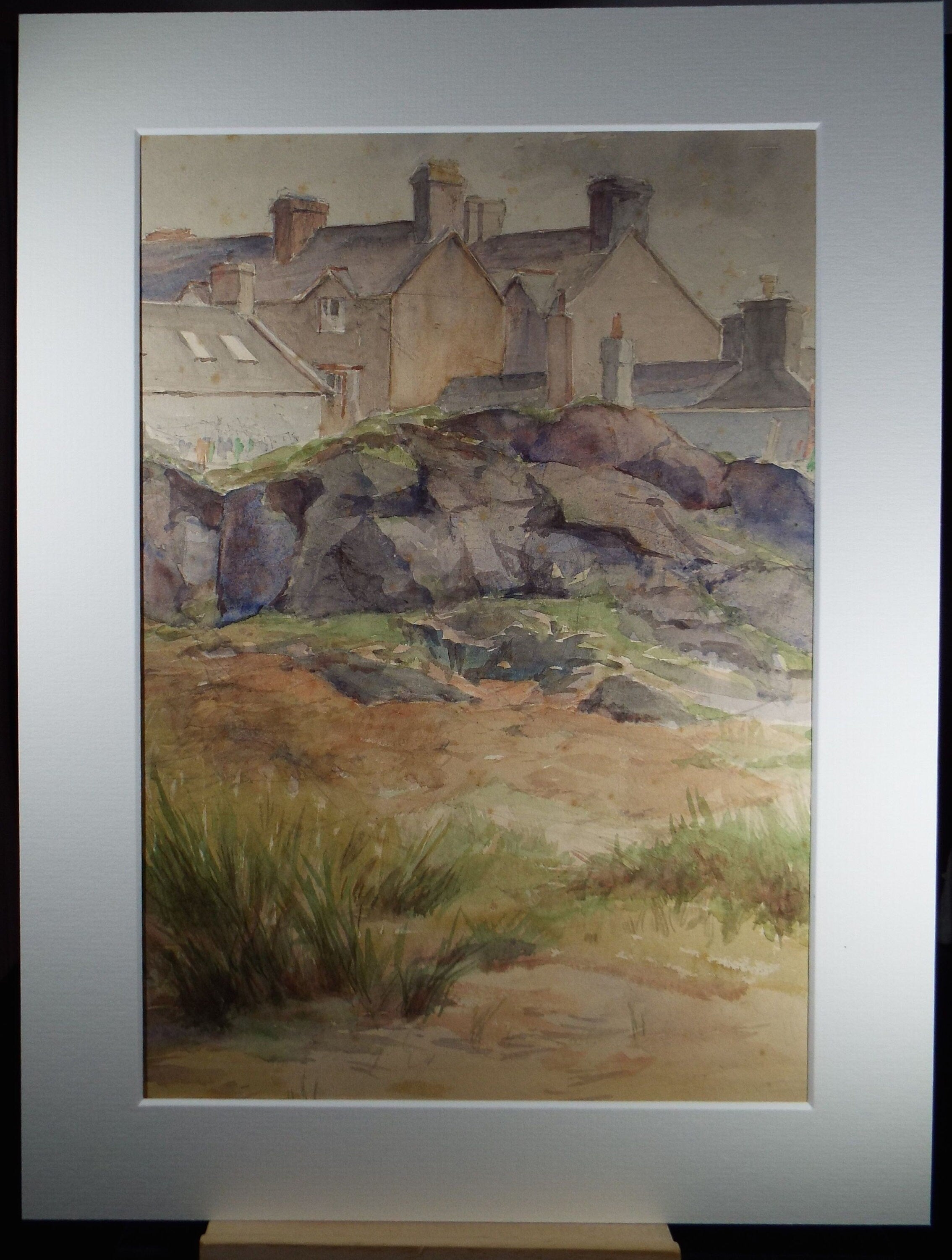 Original Watercolour, 'Housing with rocky outcrop', Circa 1950's, C R Chase (1893-1988)