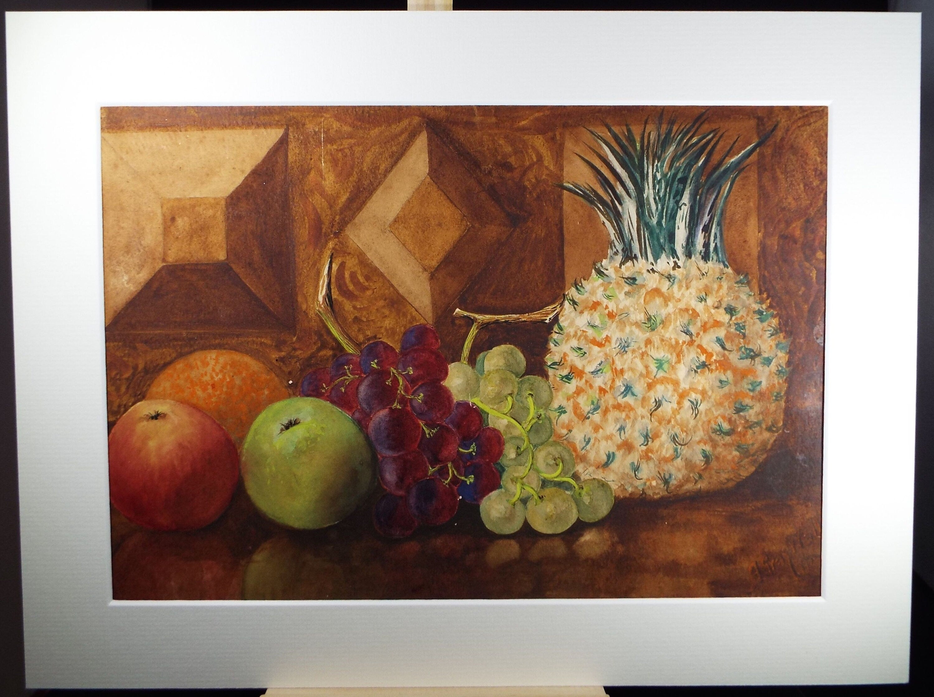 Original Watercolour, 'Still Life of Fruit', Dated 1950, A Gray Wall