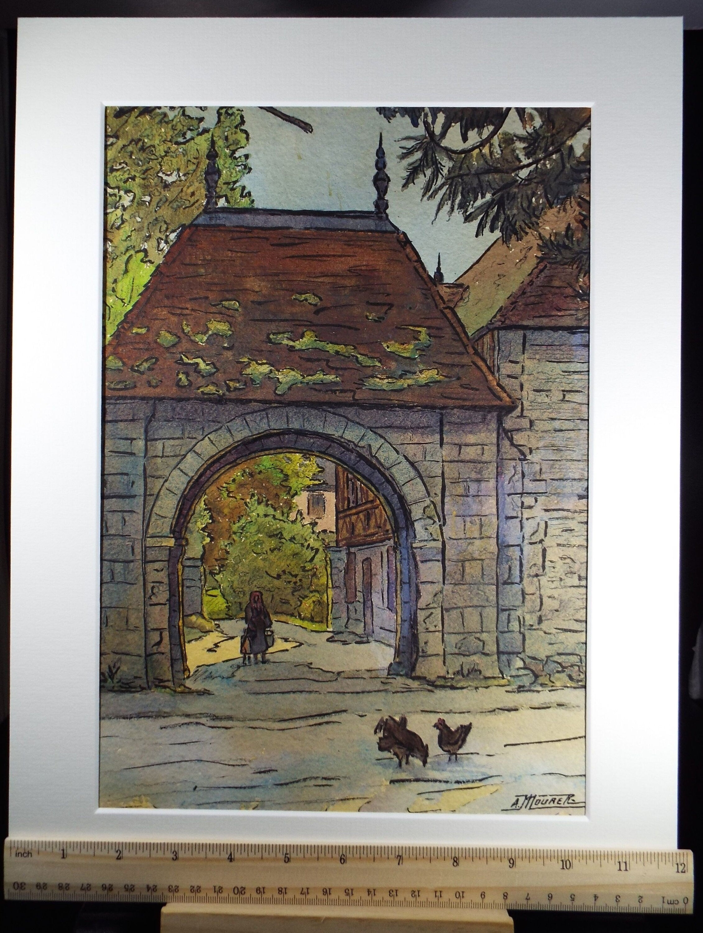 Original Watercolour, 'Chateau Gatehouse', circa 1940's, A Mourer