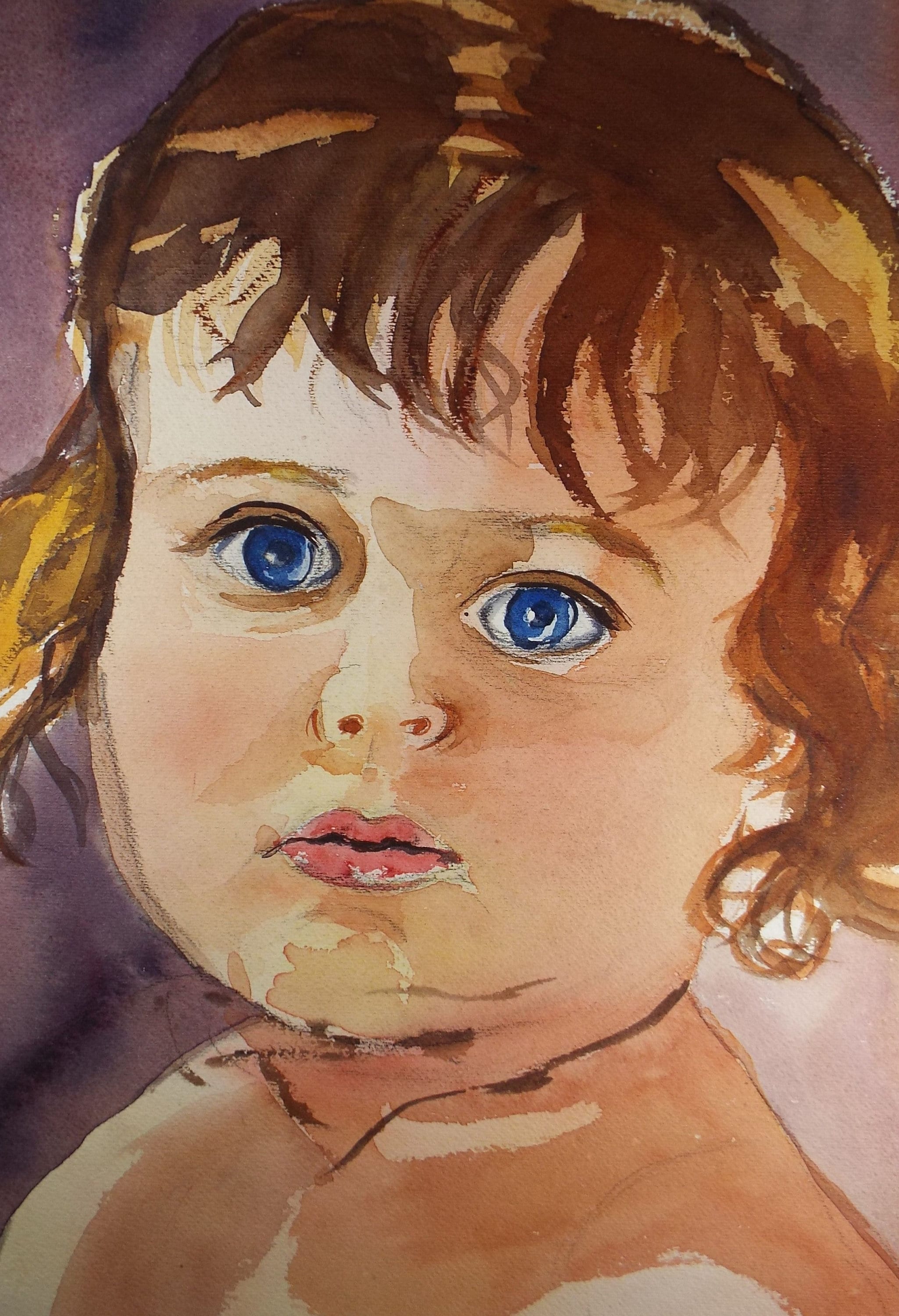 Original Watercolour, 'Portrait of a young child', Circa 1970's, Artist unknown