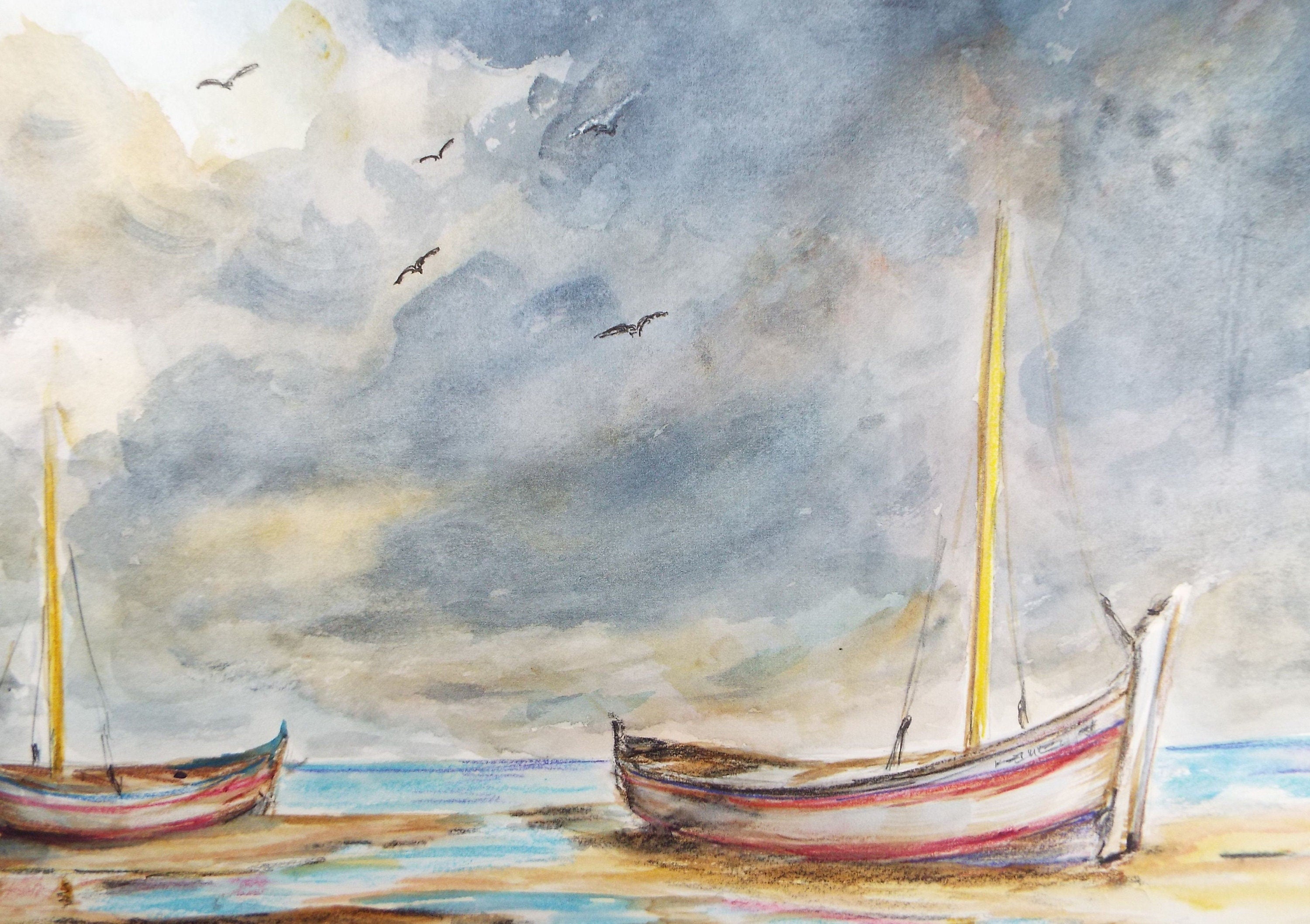 Original Watercolour, 'Spanish Fishing Boats', dated 1998, Artist Unknown