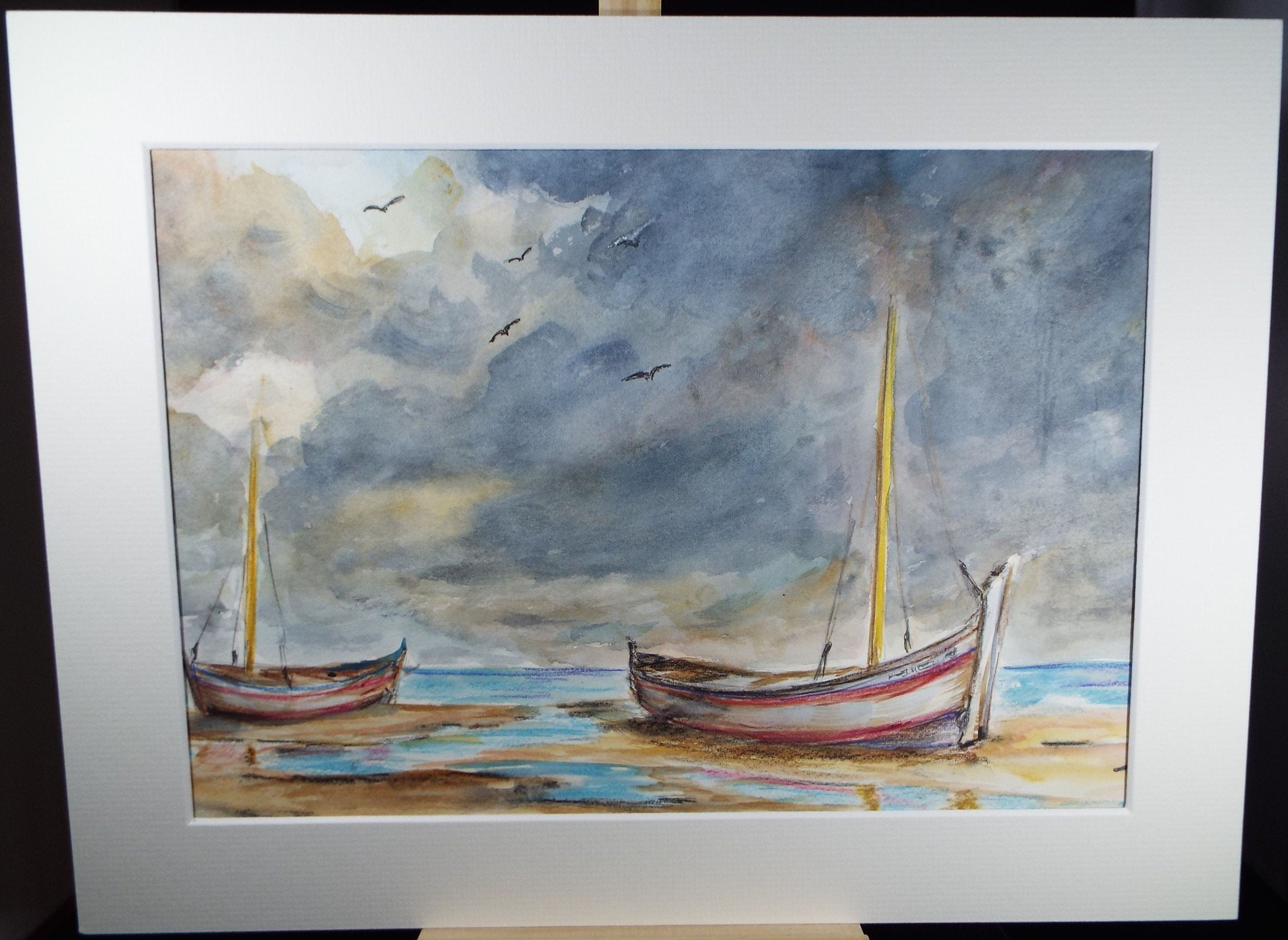 Original Watercolour, 'Spanish Fishing Boats', dated 1998, Artist Unknown