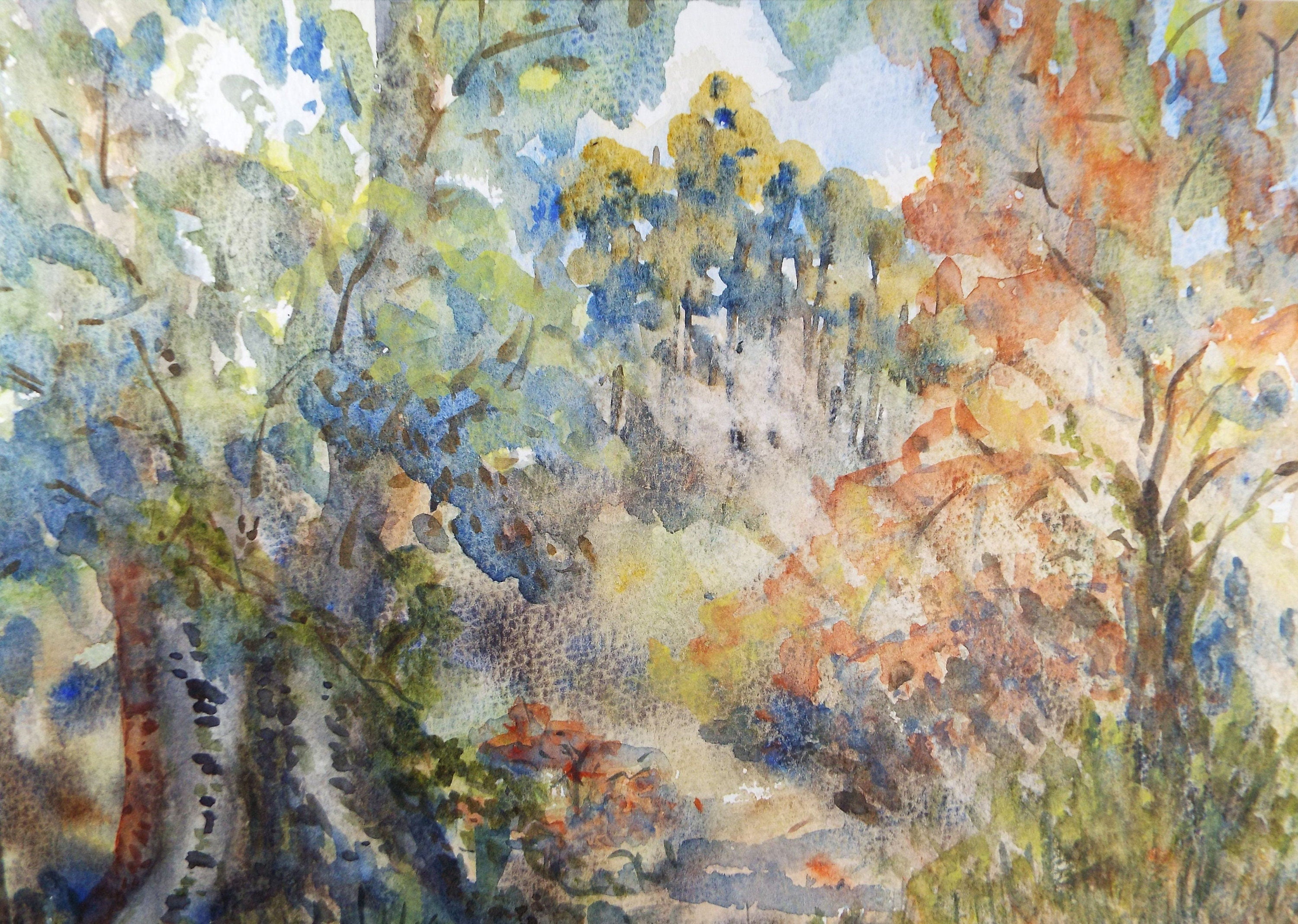 Original Watercolour on Paper, 'Autumn Landscape', circa 1990's, Artist Unknown