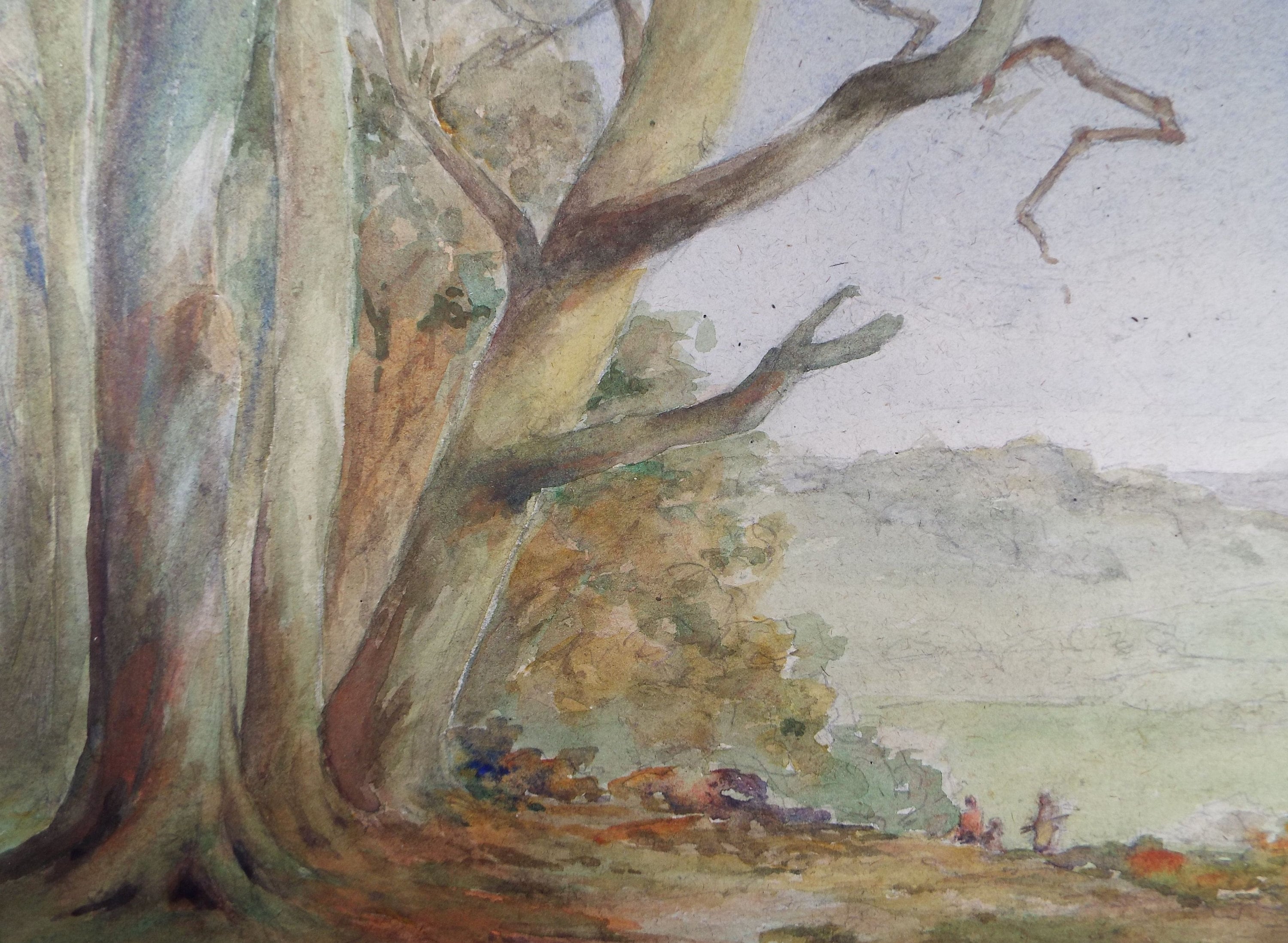 Original Watercolour, 'Edge of the Wood with figures, Mid 20th Century, Artist Unknown