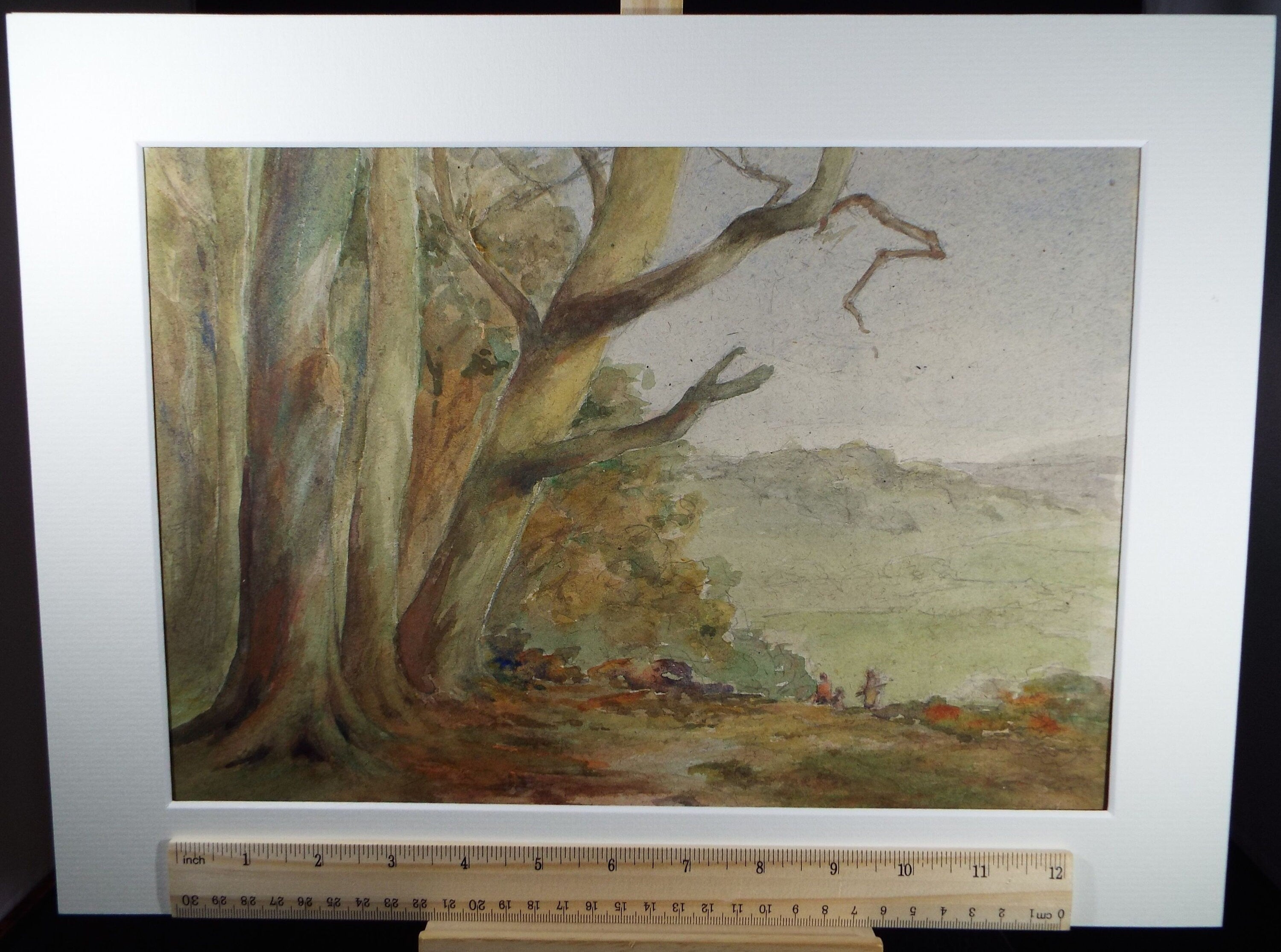 Original Watercolour, 'Edge of the Wood with figures, Mid 20th Century, Artist Unknown