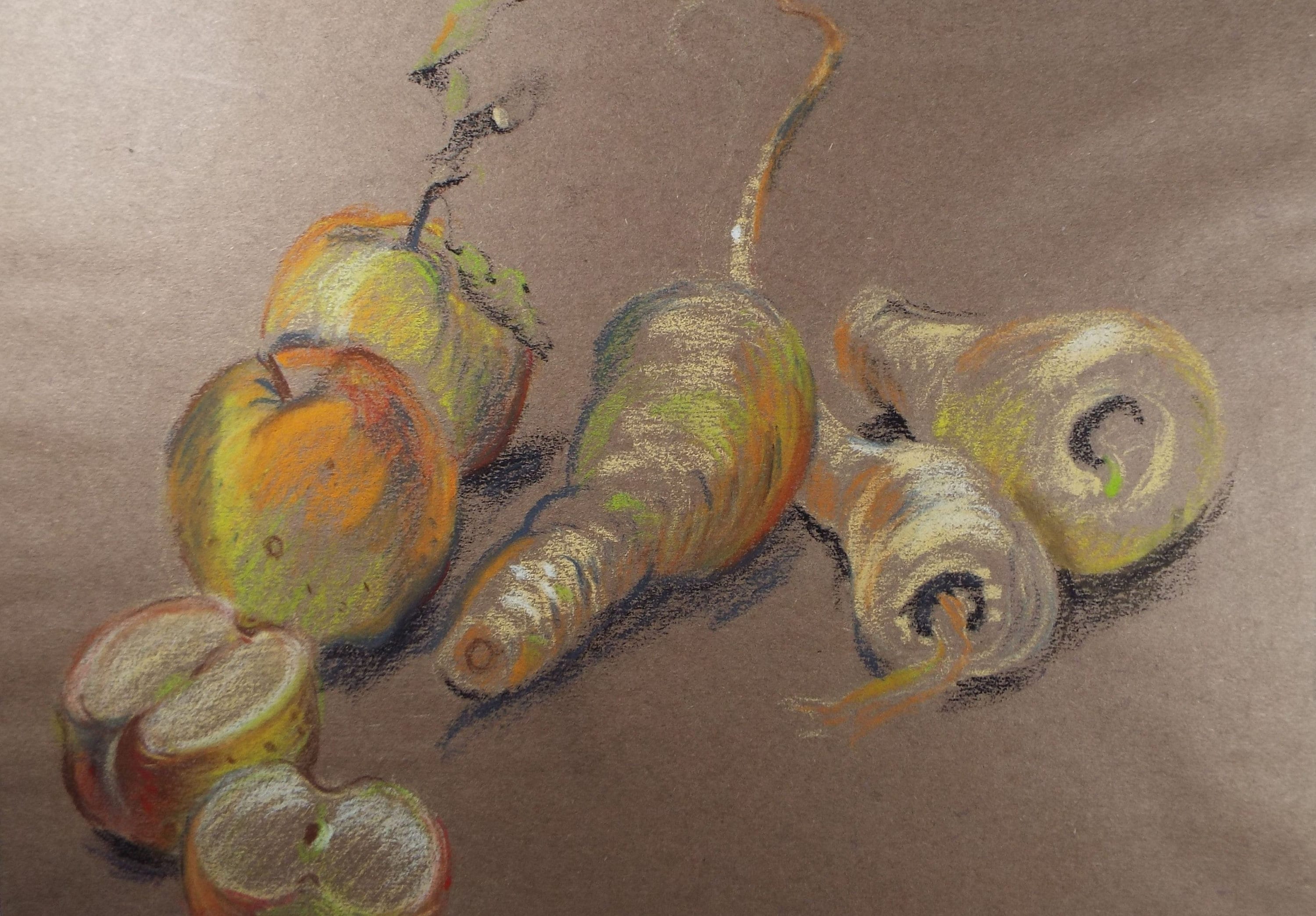 Original Pastel, 'Still Life with Apples and Parsnips', Circa 1990's, Artist Unknown