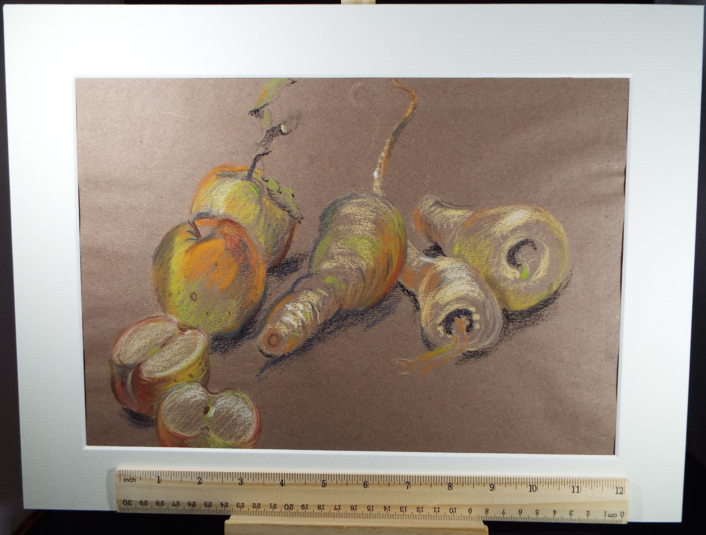 Original Pastel, 'Still Life with Apples and Parsnips', Circa 1990's, Artist Unknown