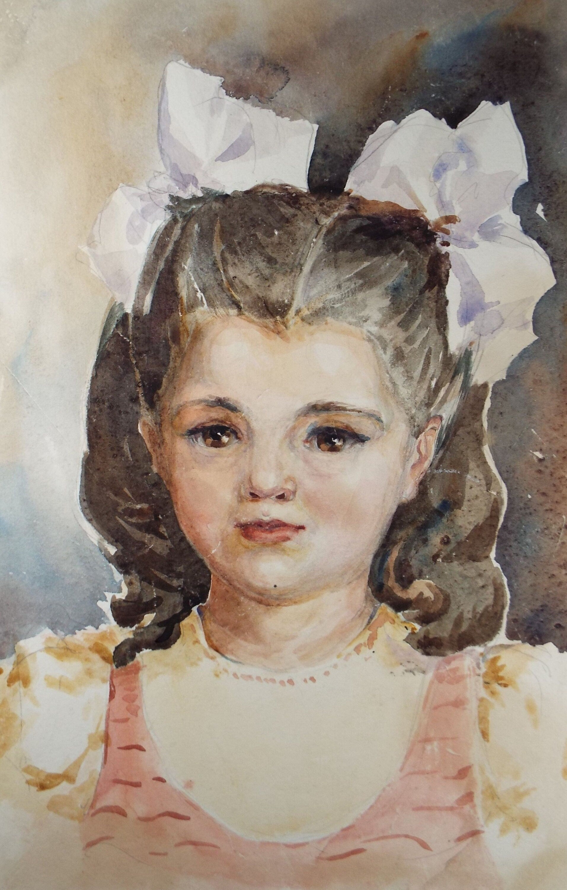 Original Watercolour, 'Portrait of a Girl', Early 20th Century, Artist Unknown