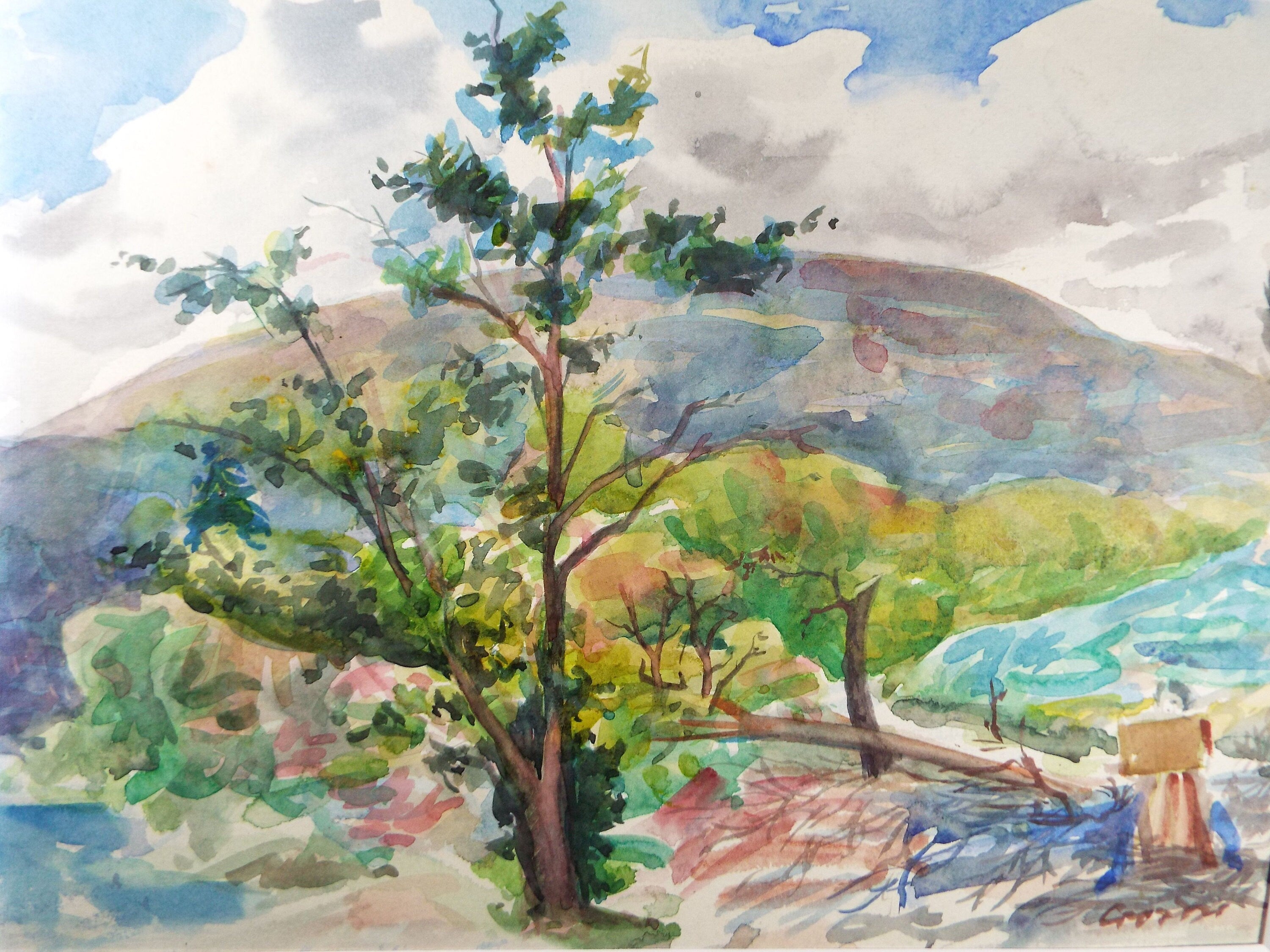 Original watercolour on paper, 'Landscape with Distant Hills', William Crosbie RSA, RGI (1915-1999)