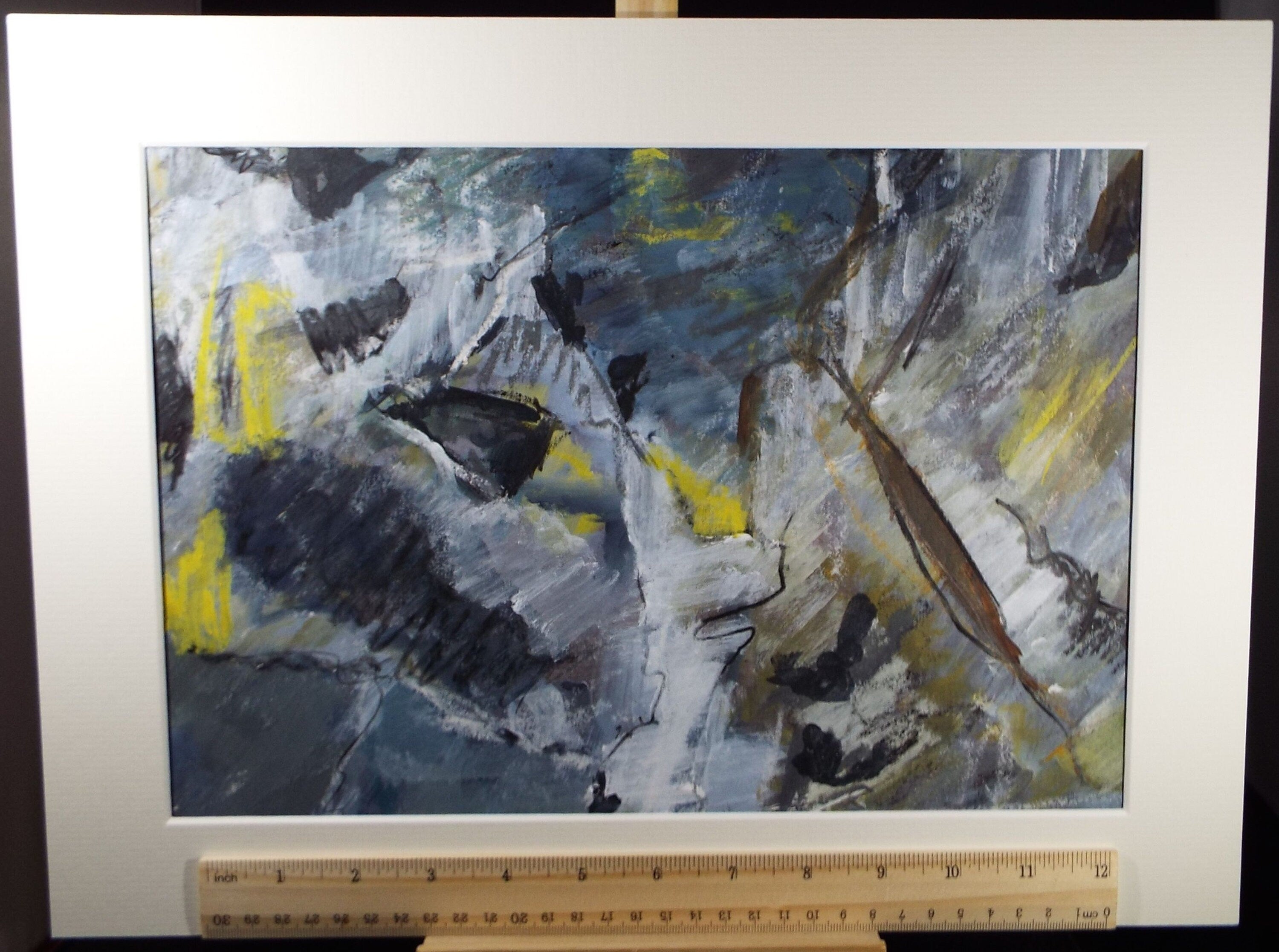 Original Watercolour & Gouache, 'Abstract in Blue and Grey',Circa 1990's, Artist Unknown