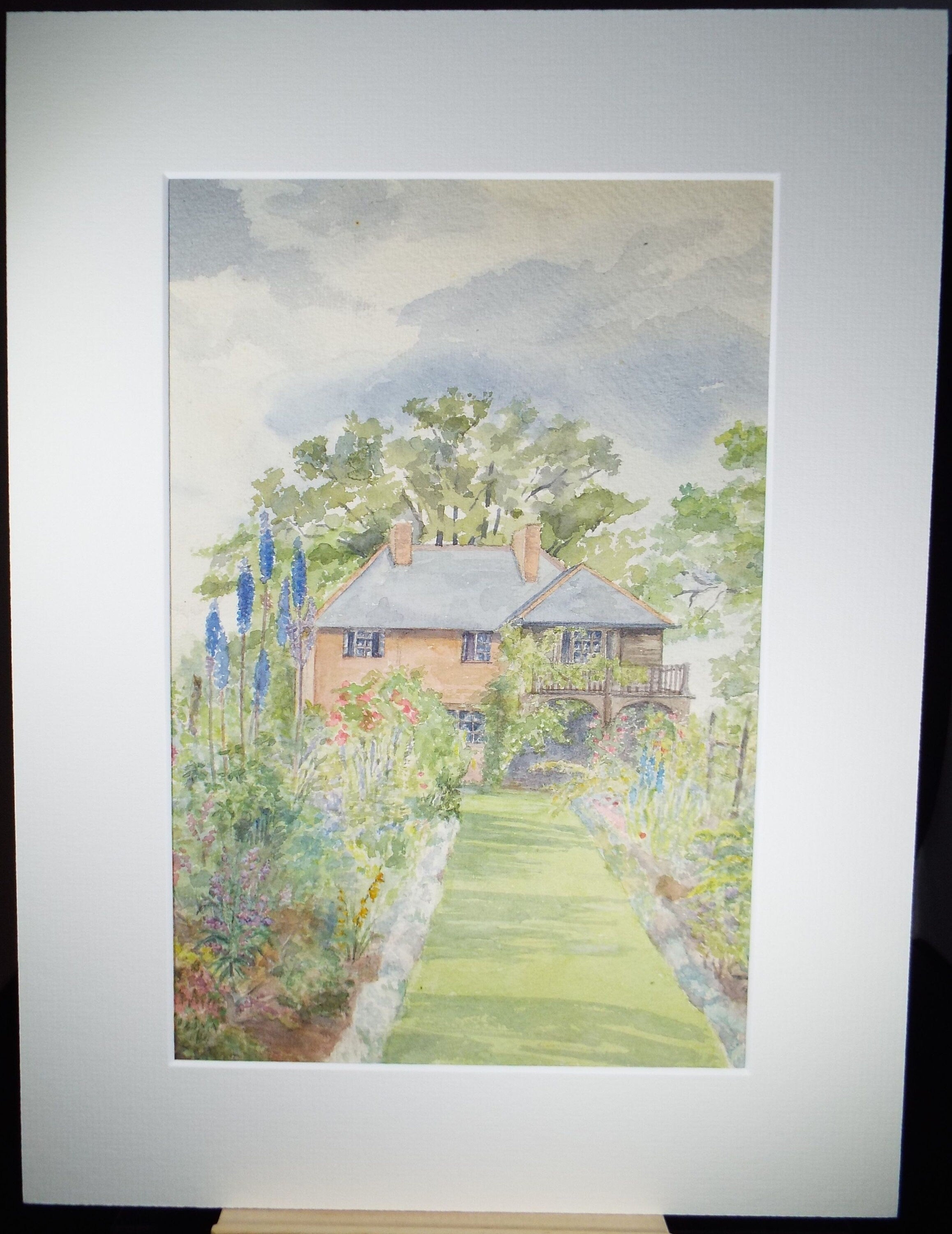 Original Watercolour, 'Suburban Cottage Garden', Mid 20th Century, Artist Unknown