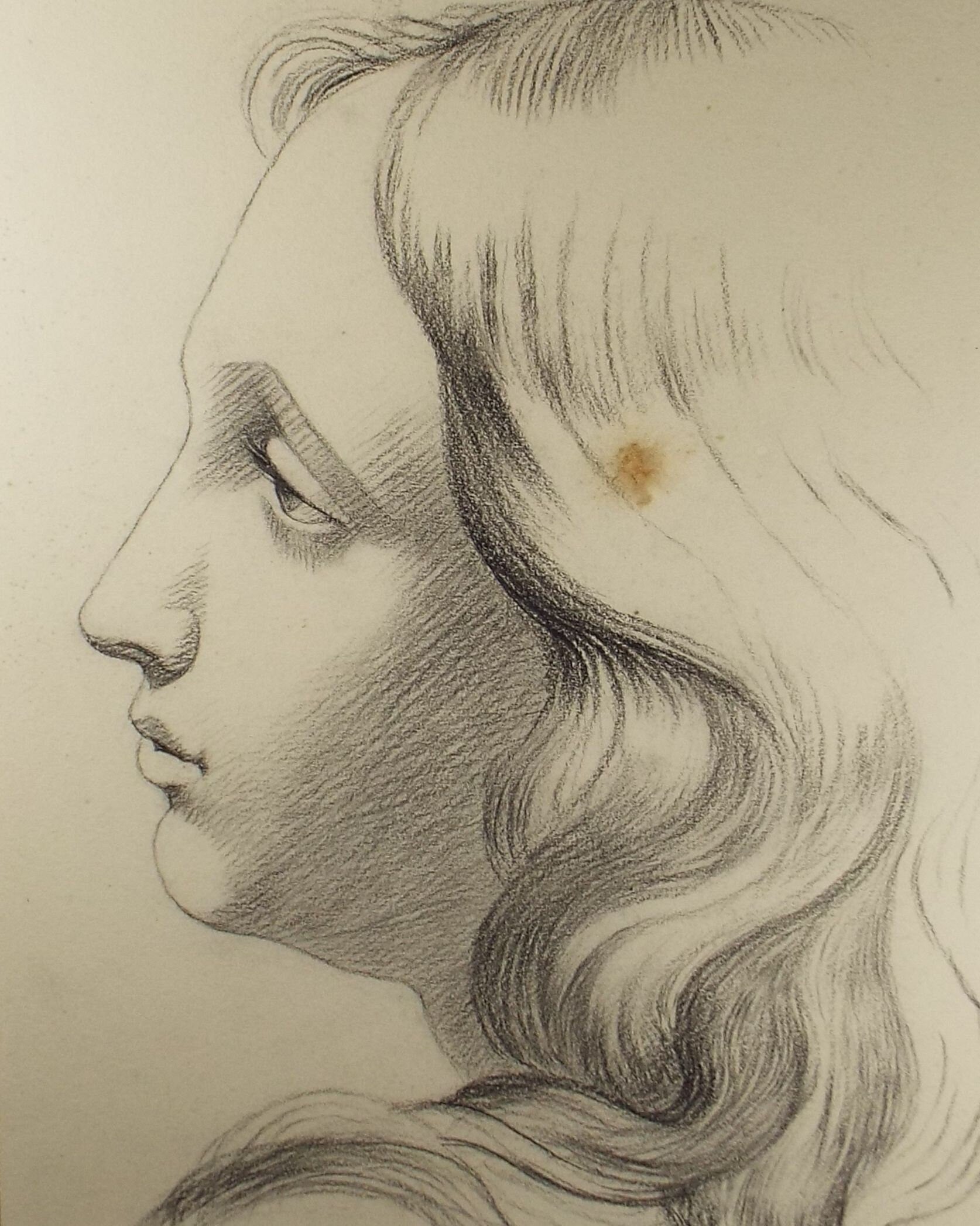 Original Pencil Drawing , 'Study of a Girl facing left', E.W. Willson (19th Century) -  from an album of drawings dated 1872